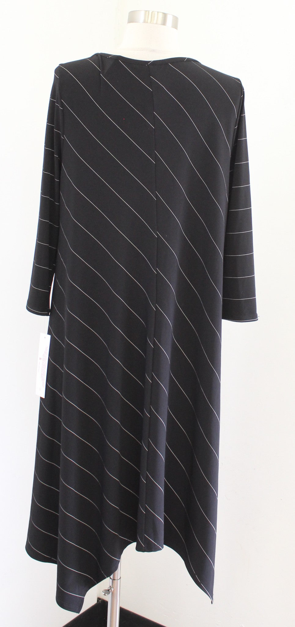 NWT IC by Connie K Black White Striped Asymmetrical Hem Jersey Dress Size L