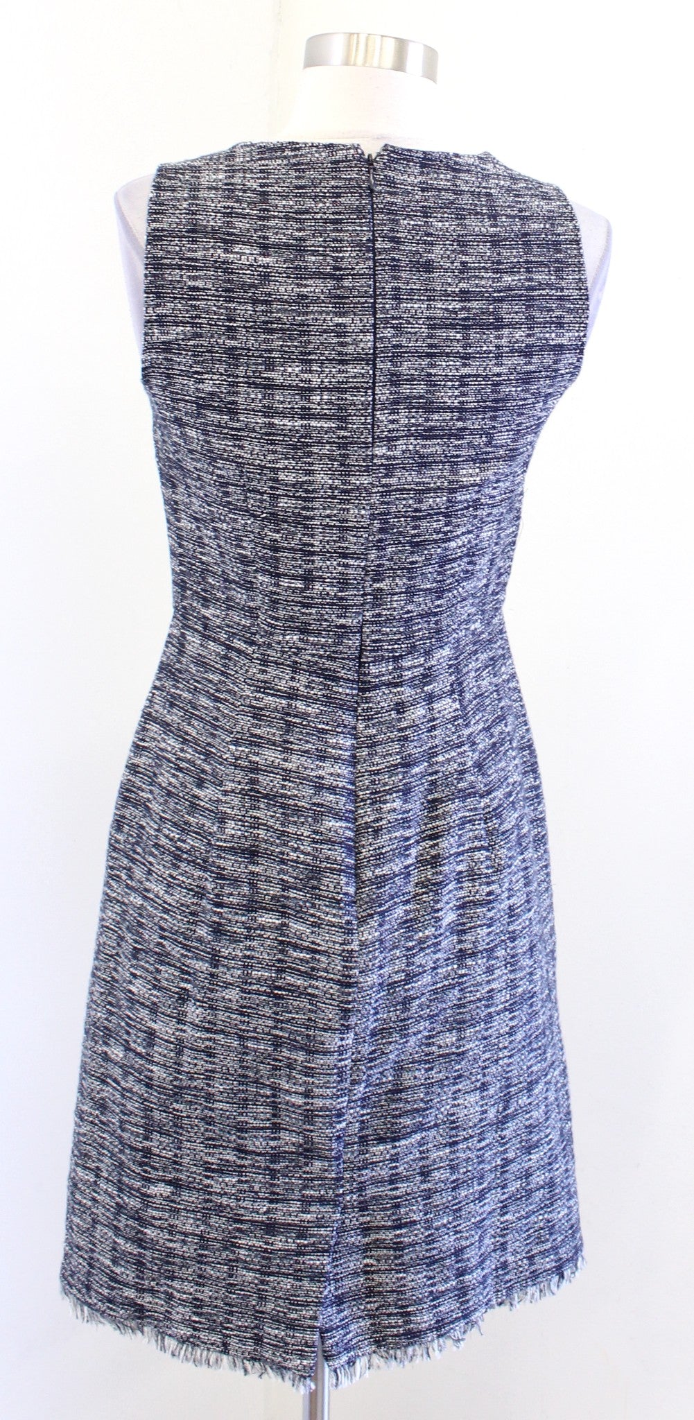 NWT $108 J Crew Navy Blue Metallic Shimmer Tweed Fringe Sheath Dress Size 0