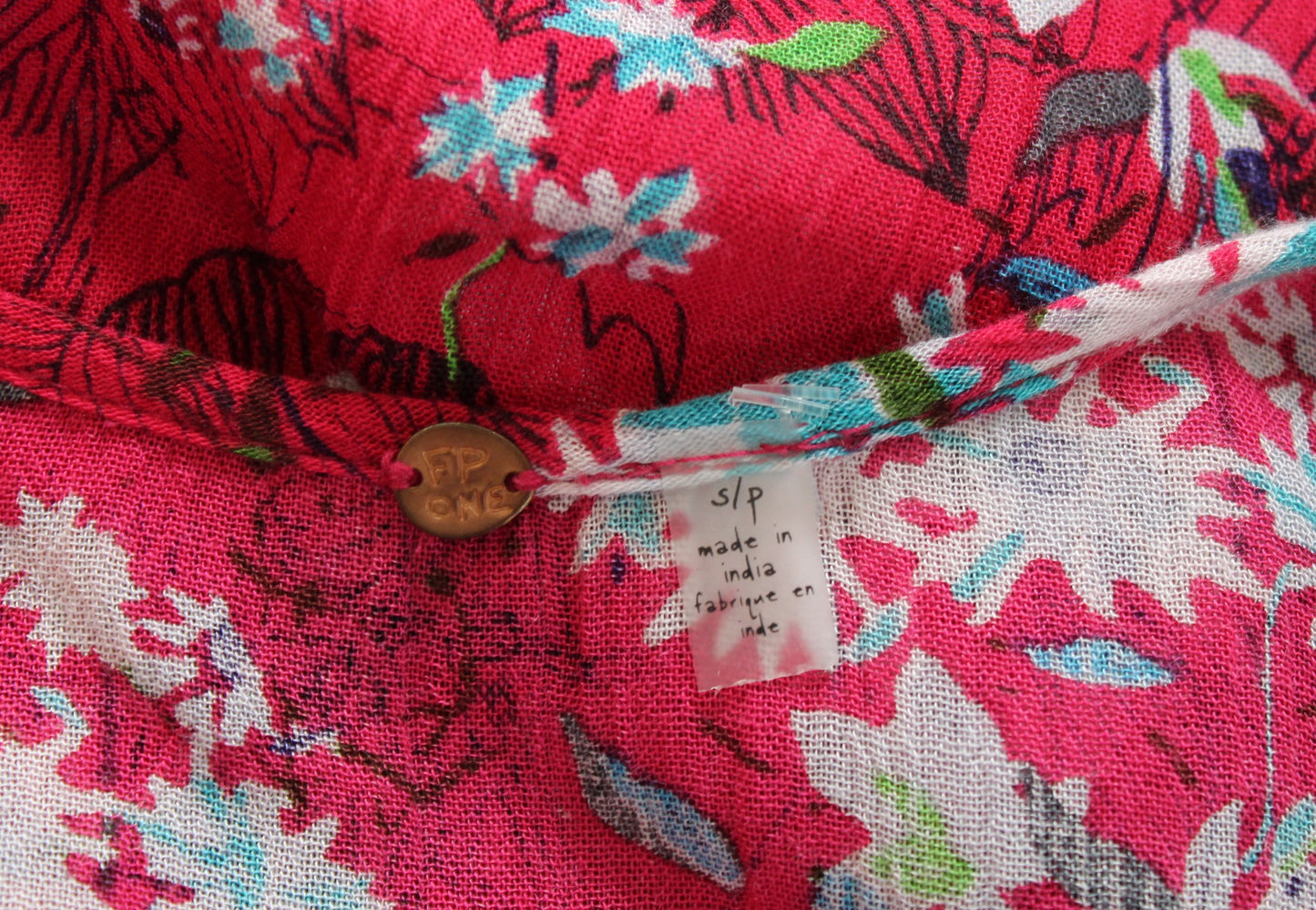 Free People FP One Floral Patchwork Ruffle Tiered Slip Dress Size S Raspberry