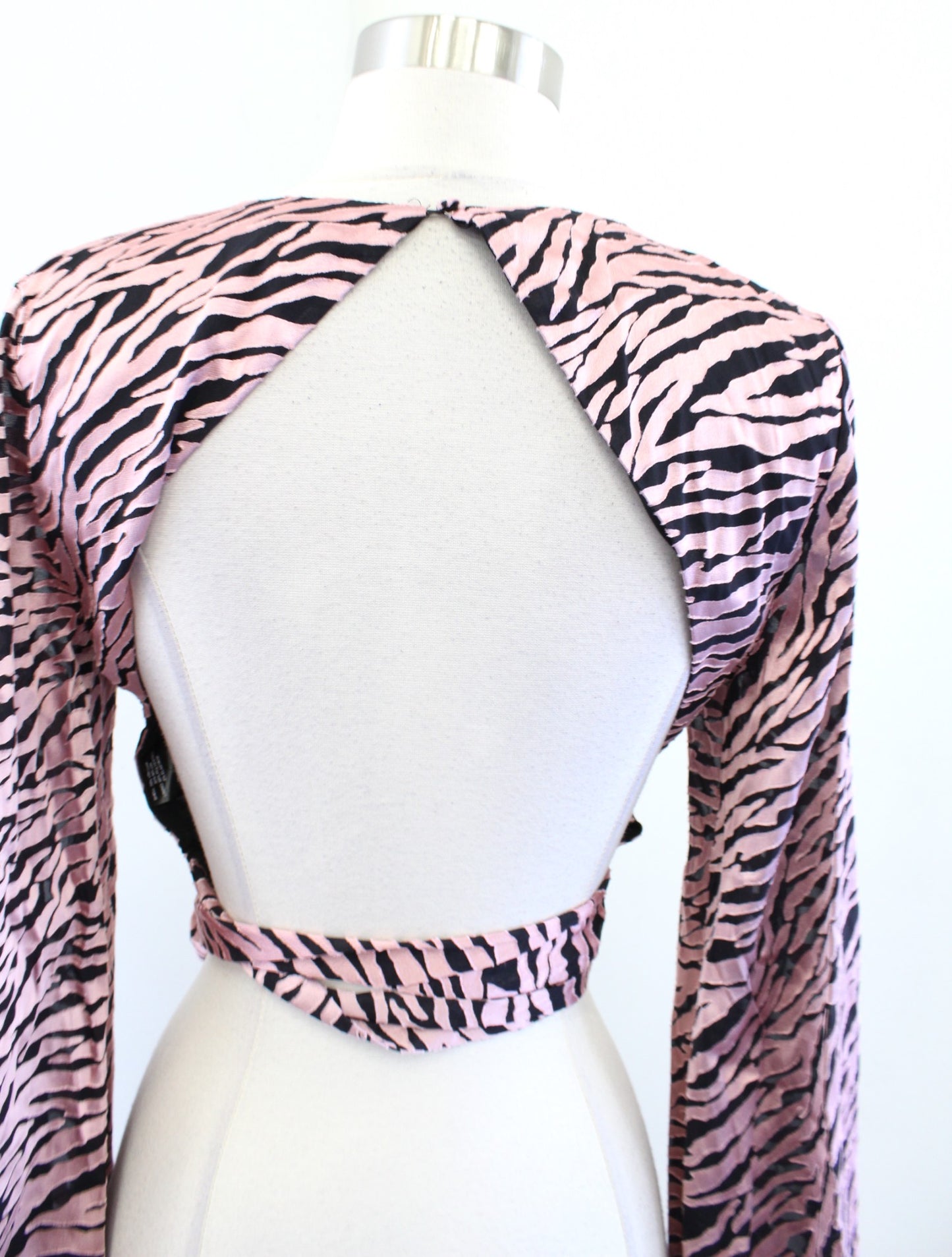 NBD x Revolve Jodi Black Pink Zebra Animal Print Open Back Cropped Top Tie Sz S