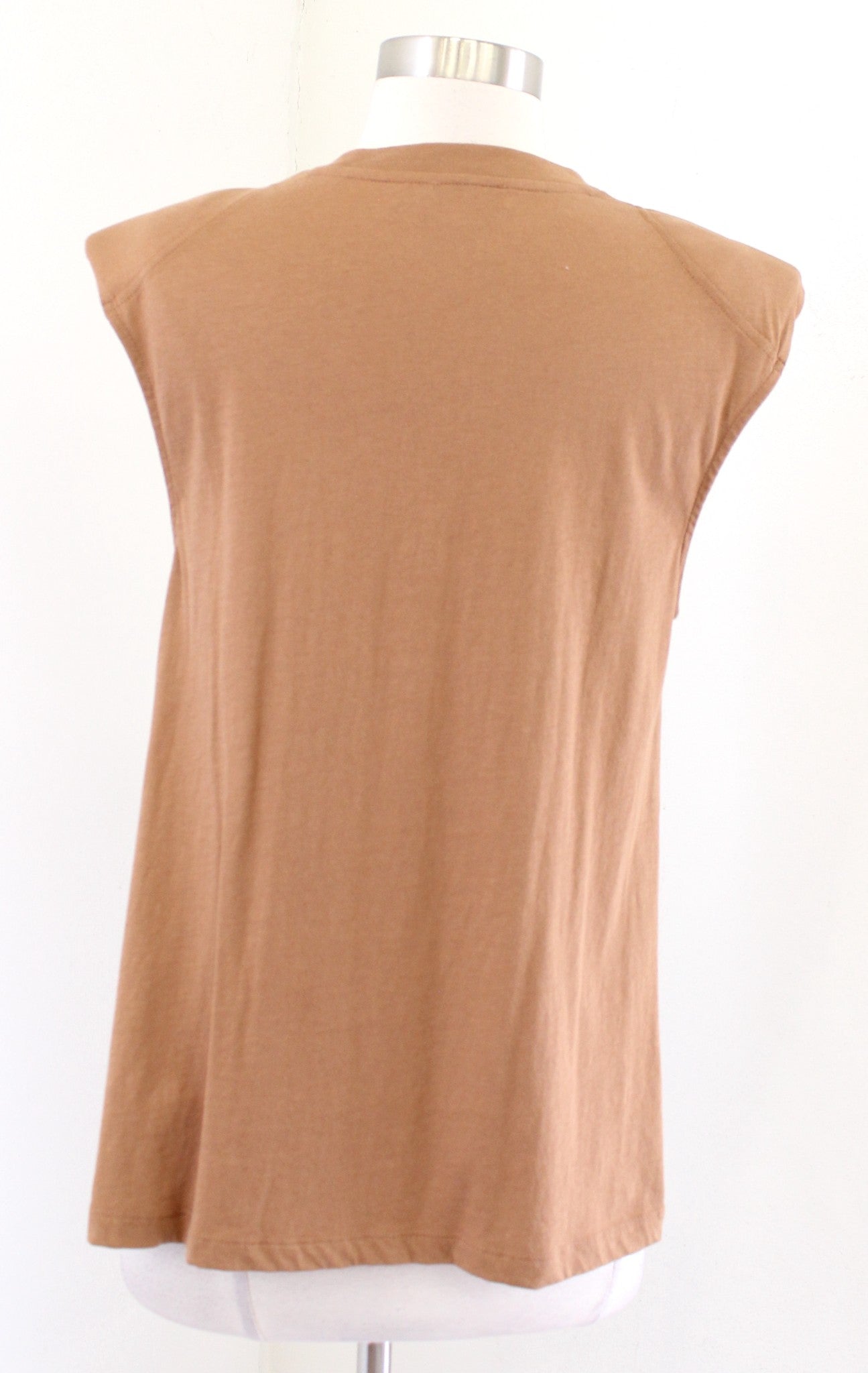 Tibi Camel Tan Padded Shoulder Sleeveless Muscle Style Top Tee Shirt Size XS