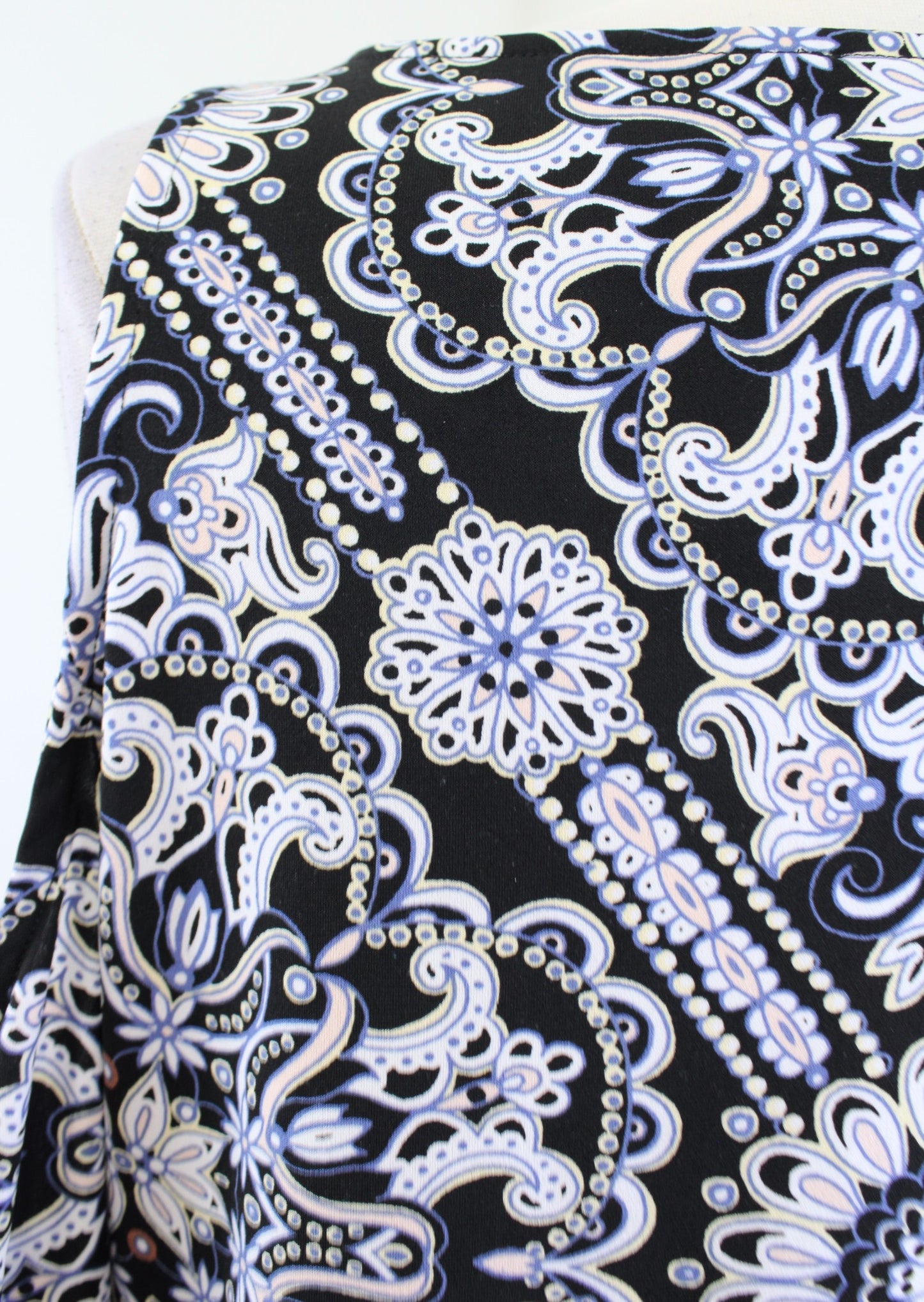 White House Black Market Blue Geometric Print Cold Shoulder Tunic Top Blouse M