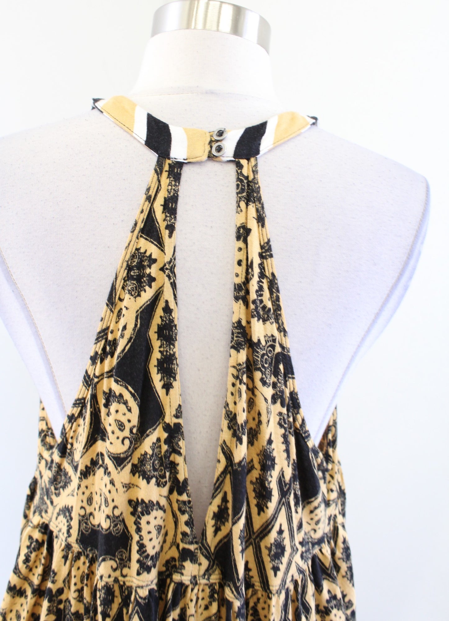 NWT Free People Mimi Hi Lo Halter Tunic Top Blouse Size S Yellow Black Geometric Sleeveless