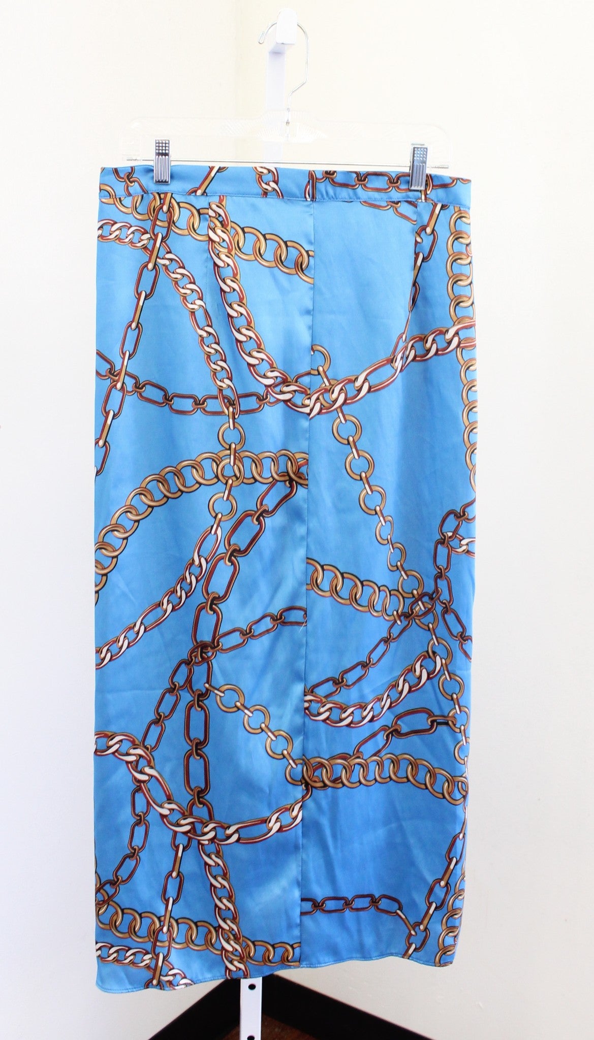 NWT Zara Blue Chain Chainlink Print Wrap Front Pareo Style Maxi Skirt Size XL