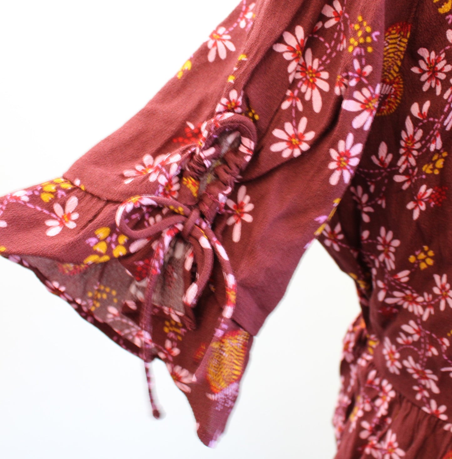 NWT Madewell Tie Sleeve Wrap Top Peplum Blouse Butterfly Sanctuary Floral Sz 6P Short Sleeve