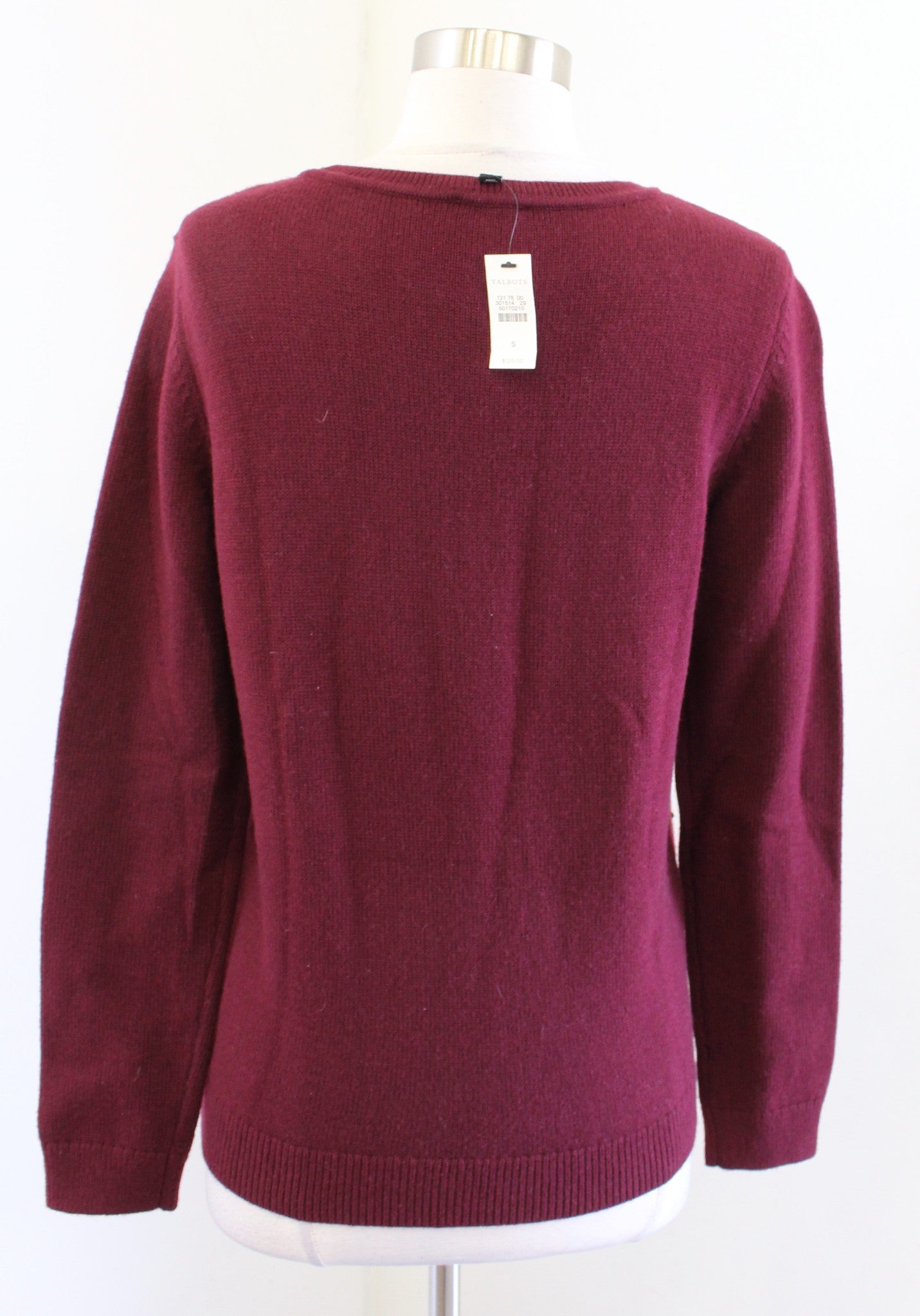 NWT $129 Talbots Maroon Pink Fair Isle Lambswool Beaded Jewel Sweater Size S