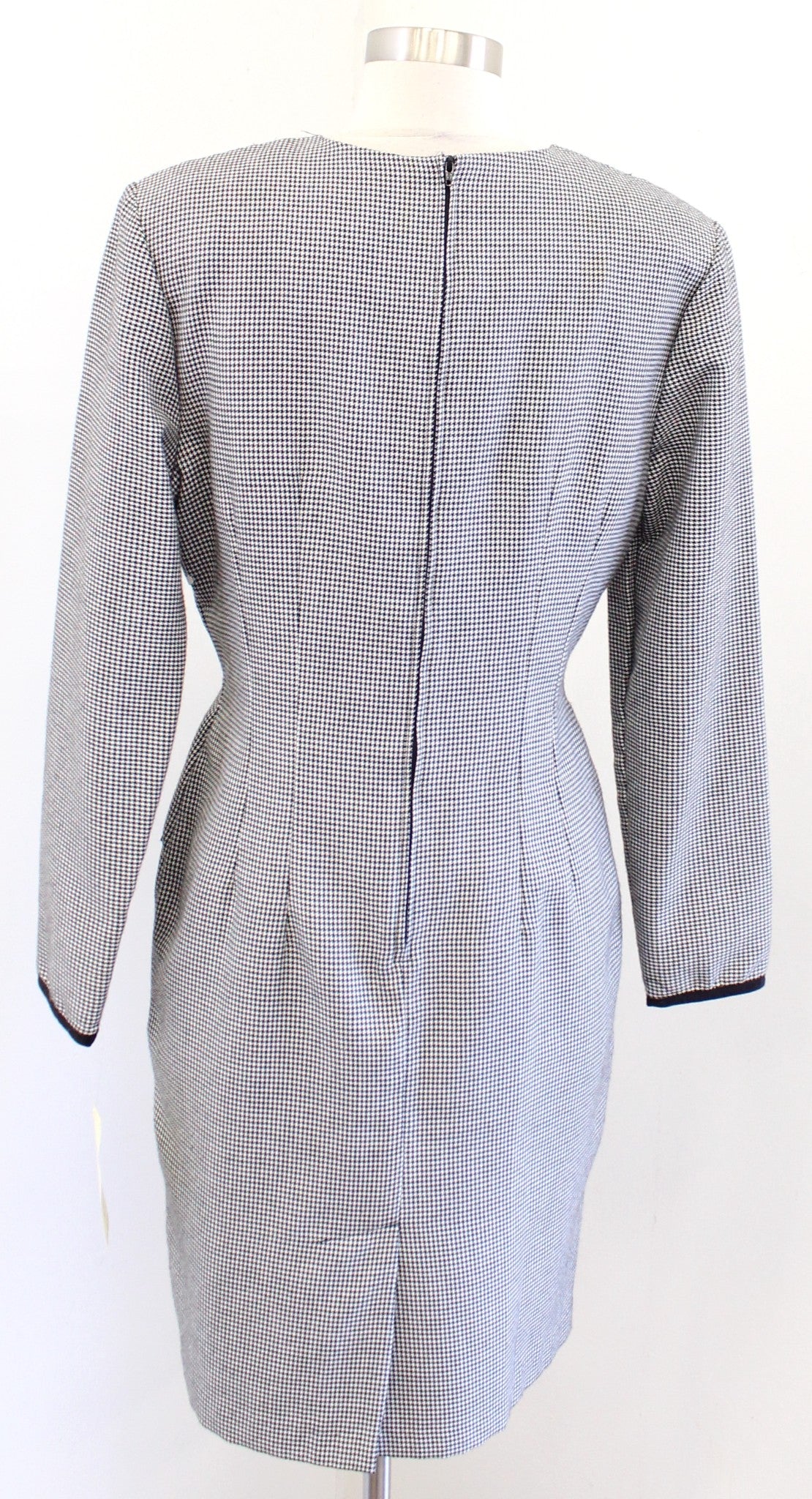 NWT Vtg 90s Black White Houndstooth Print Sheath Dress Size 10 Retro Deadstock