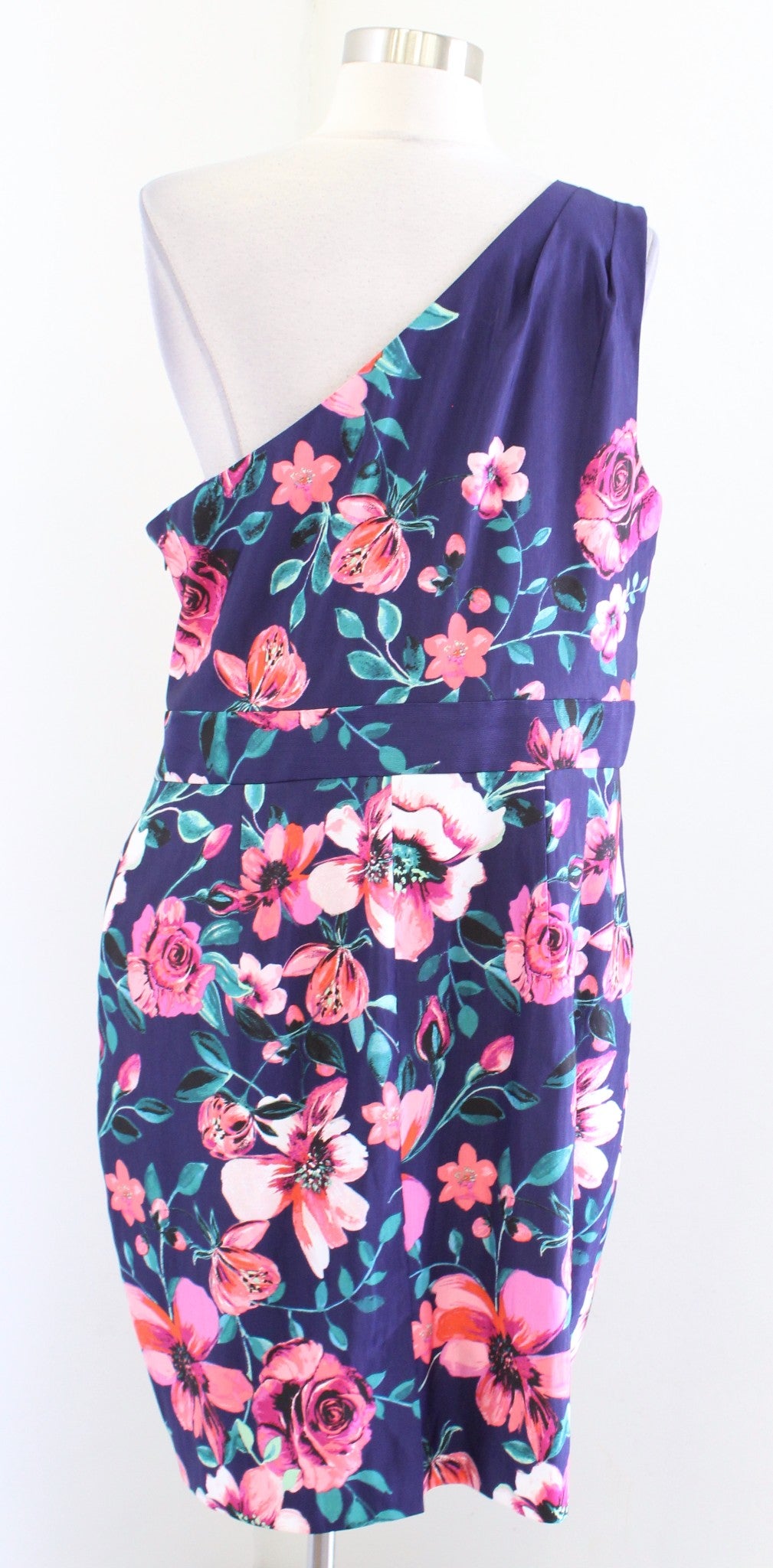 NWT Eliza J Navy Blue Floral One Shoulder Sheath Dress Size 16 Cocktail Party