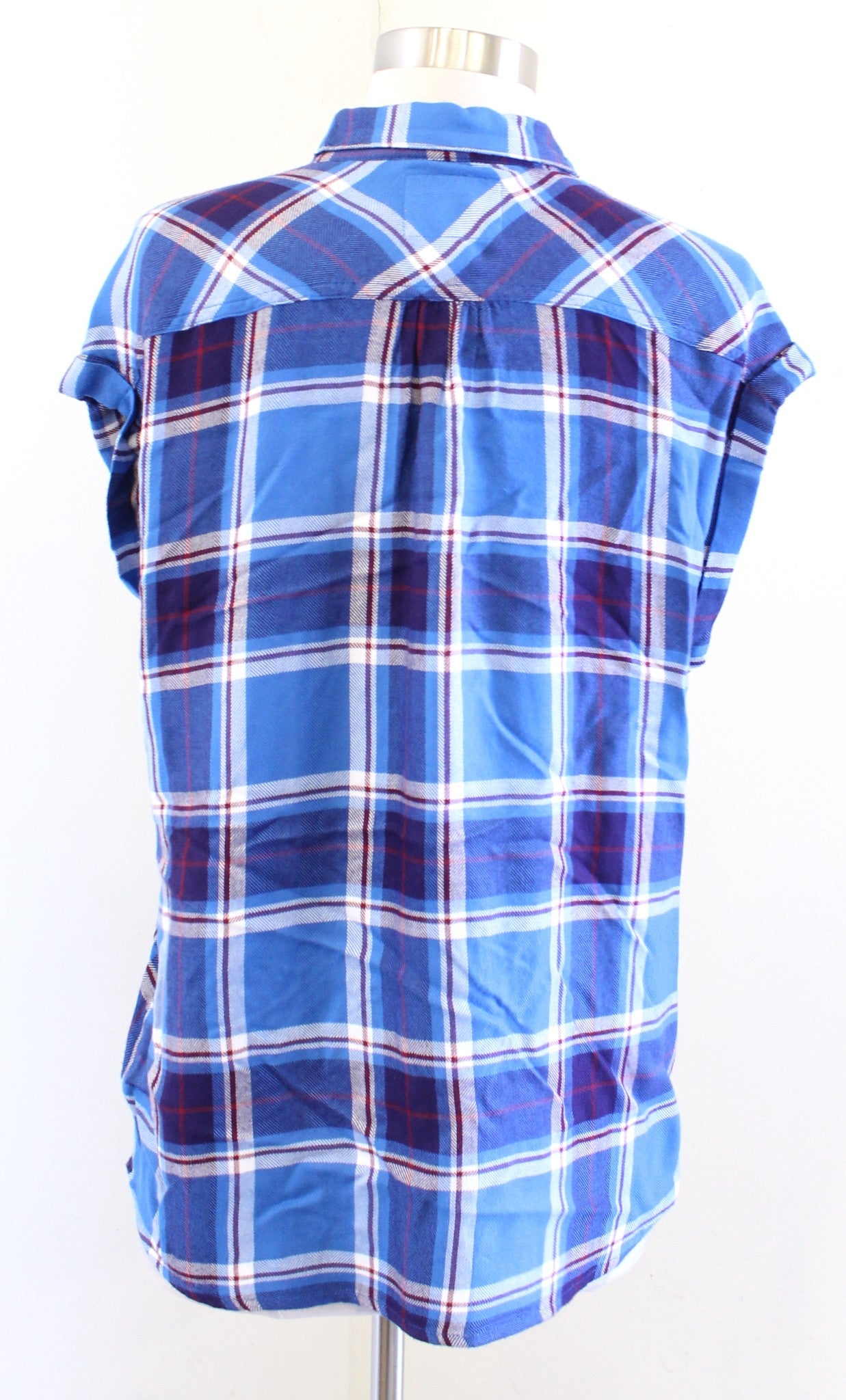 Rails Womens Britt Blue Plaid Short Sleeve Button Front Shirt Blouse Size S