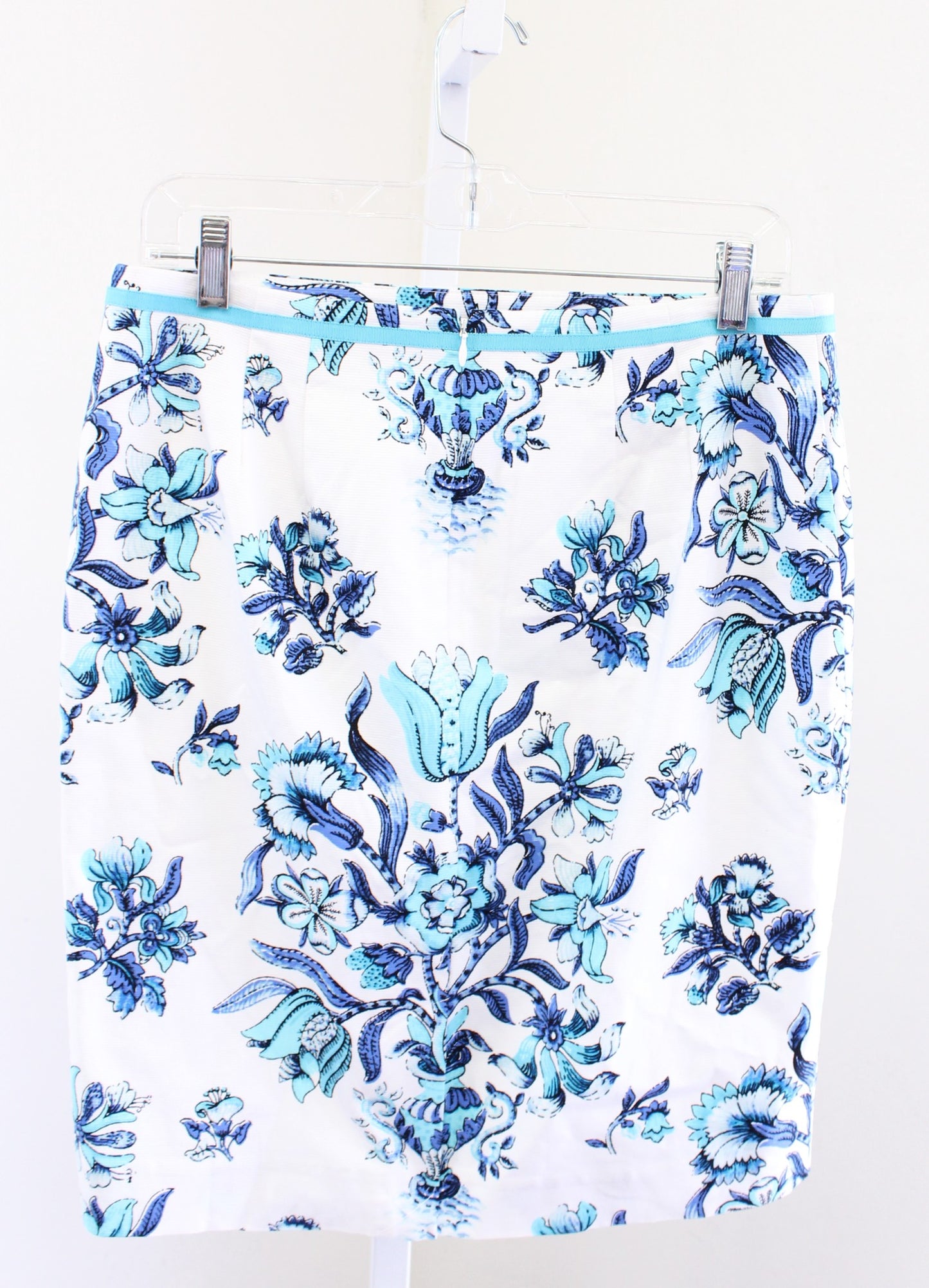 NWT Talbots Womens Blue White Floral Vase Print Pencil Skirt Size 10P
