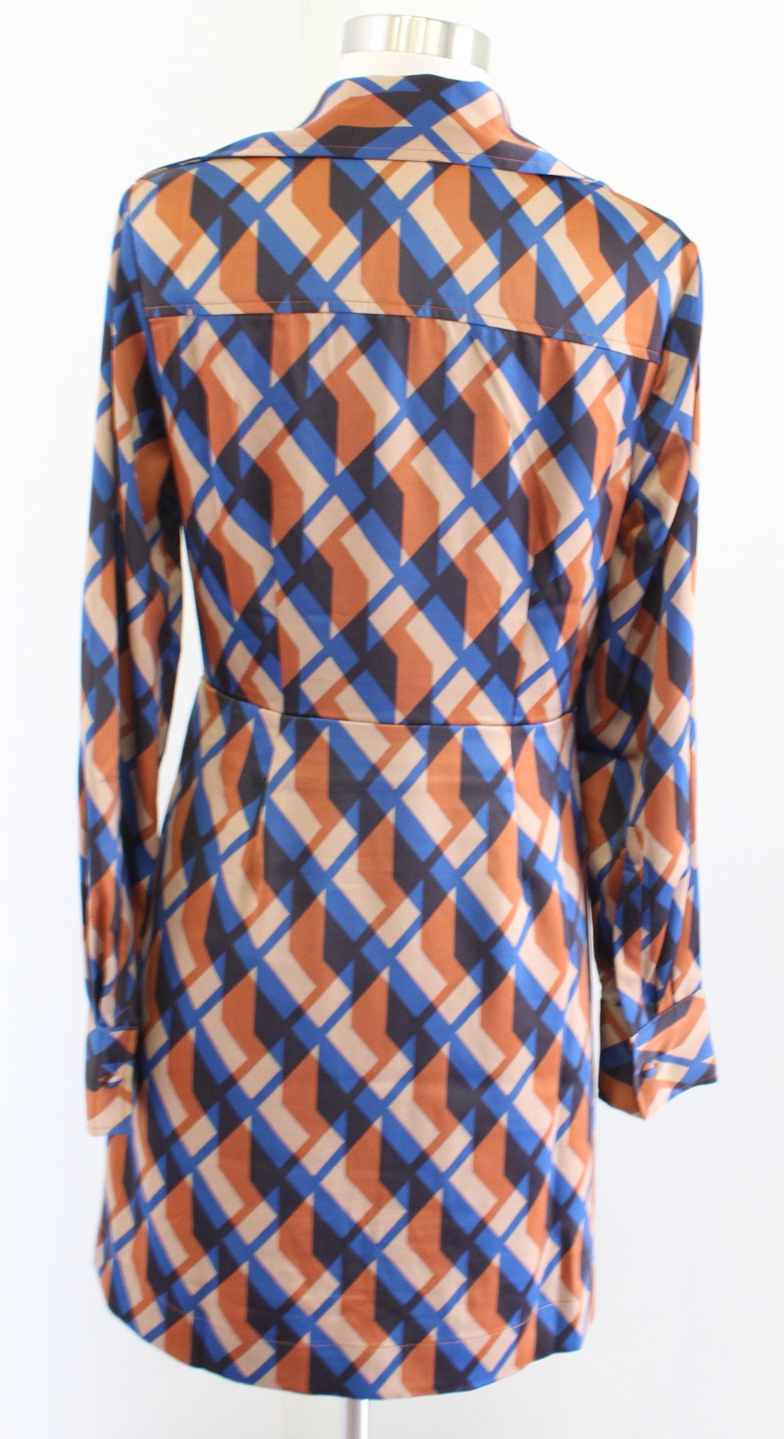 Banana Republic Retro Geometric Print Satin Mini Wrap Dress Size 2 Long Sleeve