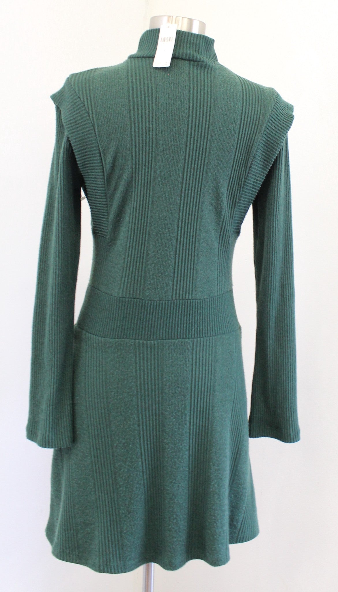 NWT Maeve Anthropologie Green Strong Shoulder Sweater Knit Dress Size S Ribbed