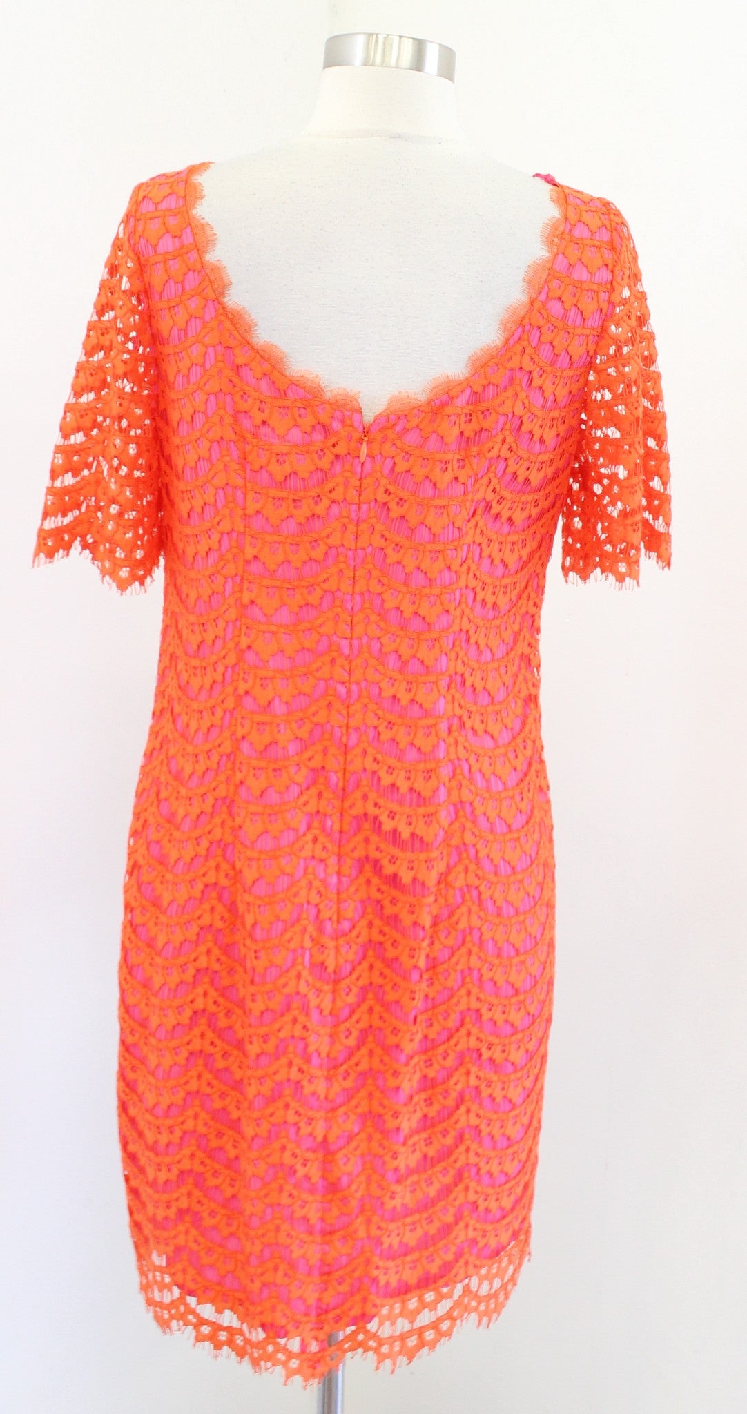 Boden Womens Orange Hot Pink Scalloped Lace Illusion Sheath Dress Size US 6R 6