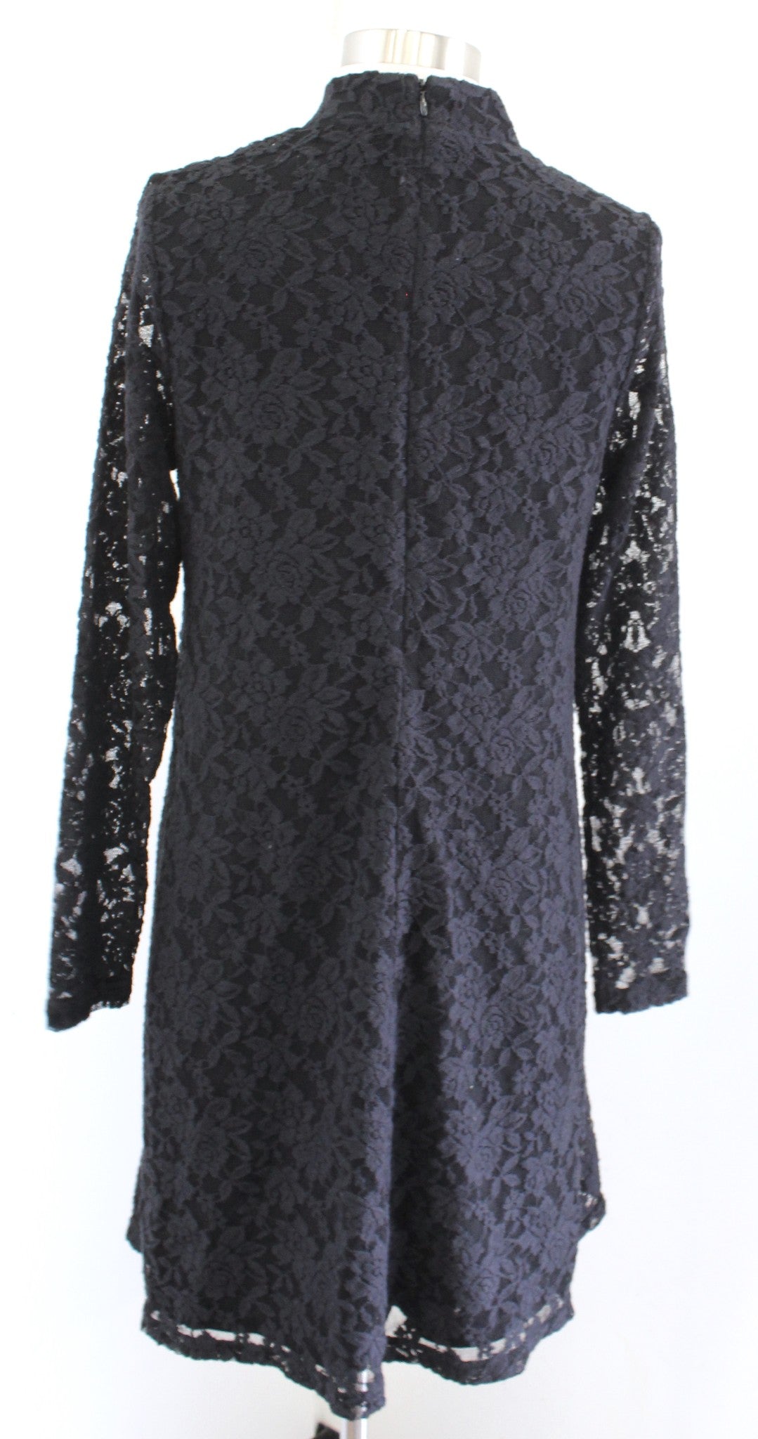 Tyler Boe Black Floral Lace Mock Neck Shift Swing Dress Size S Long Sleeve