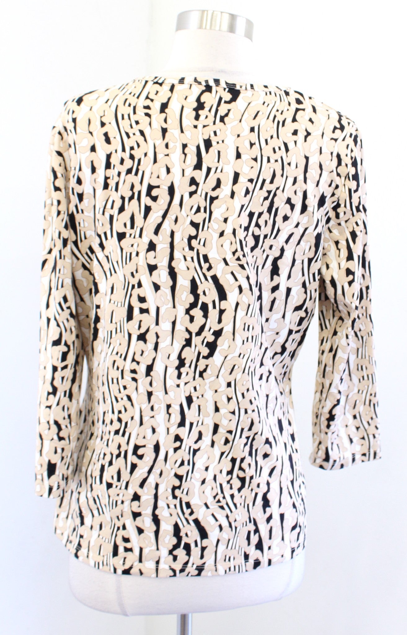 J McLaughlin Tan Black White Leopard Print Catalina Cloth Top Blouse Size L