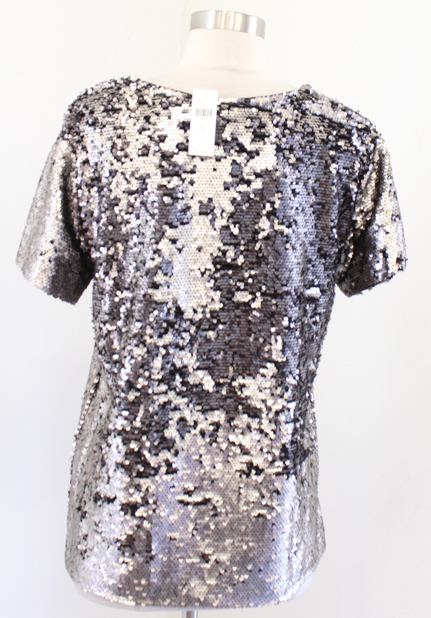 NWT Vanessa Virginia Anthropologie Pewter Sequin V Neck Top Blouse Size S