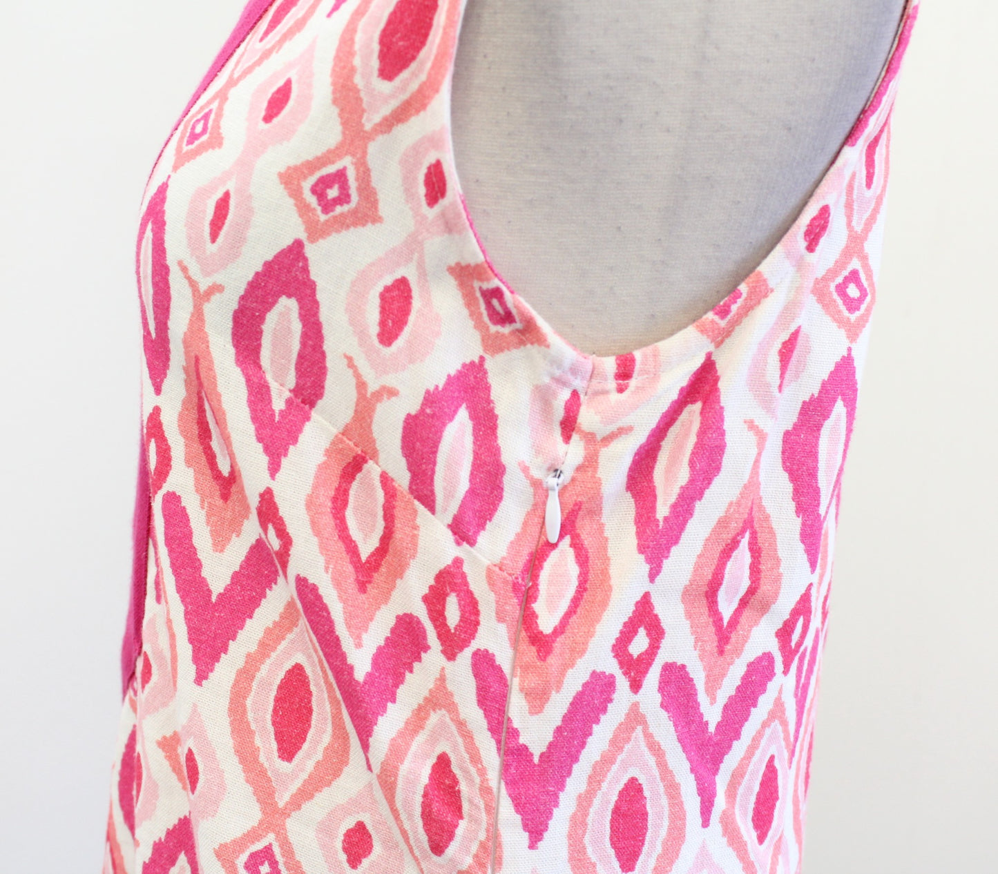 NWT Sail to Sable Pink Coral Ikat Print Linen Blend Classic Tunic Dress Size XS