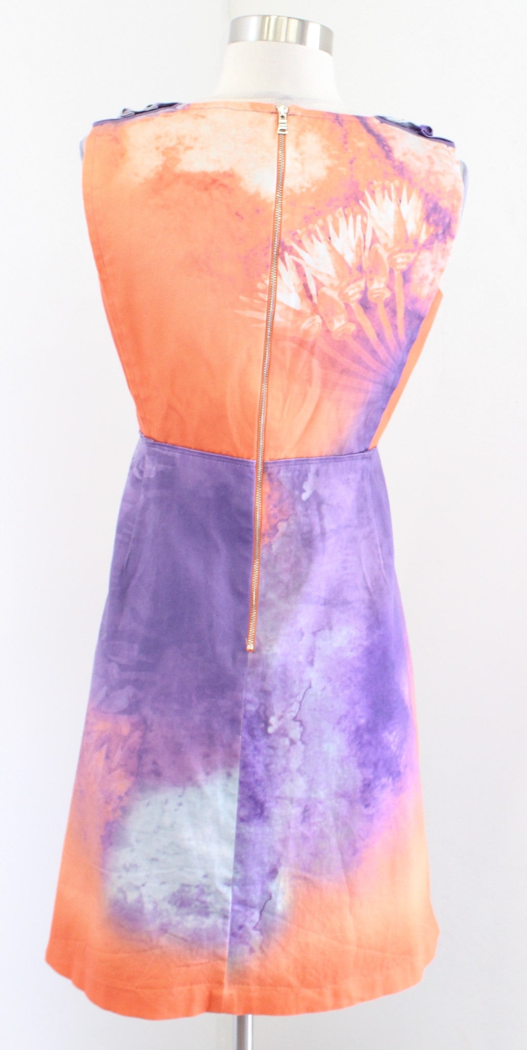 Elie Tahari Orange Purple Abstract Print Fit and Flare V Neck Dress Sz 4 A Line