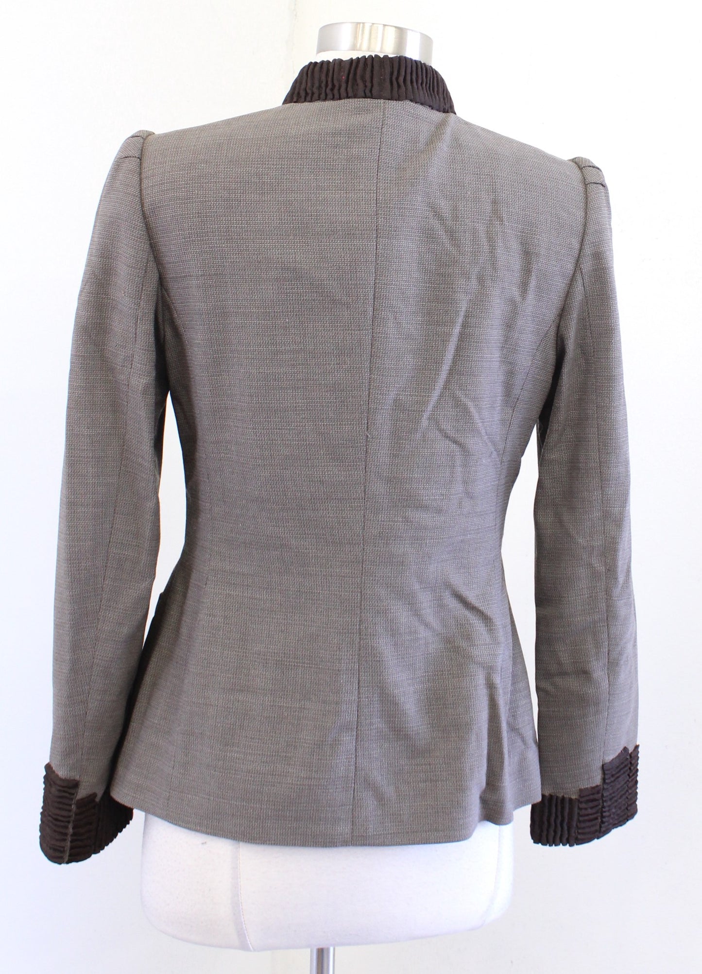 Rena Lange Brown Wool Blend 3D Ruffle Textured Zip Front Blazer Jacket Size Us 6