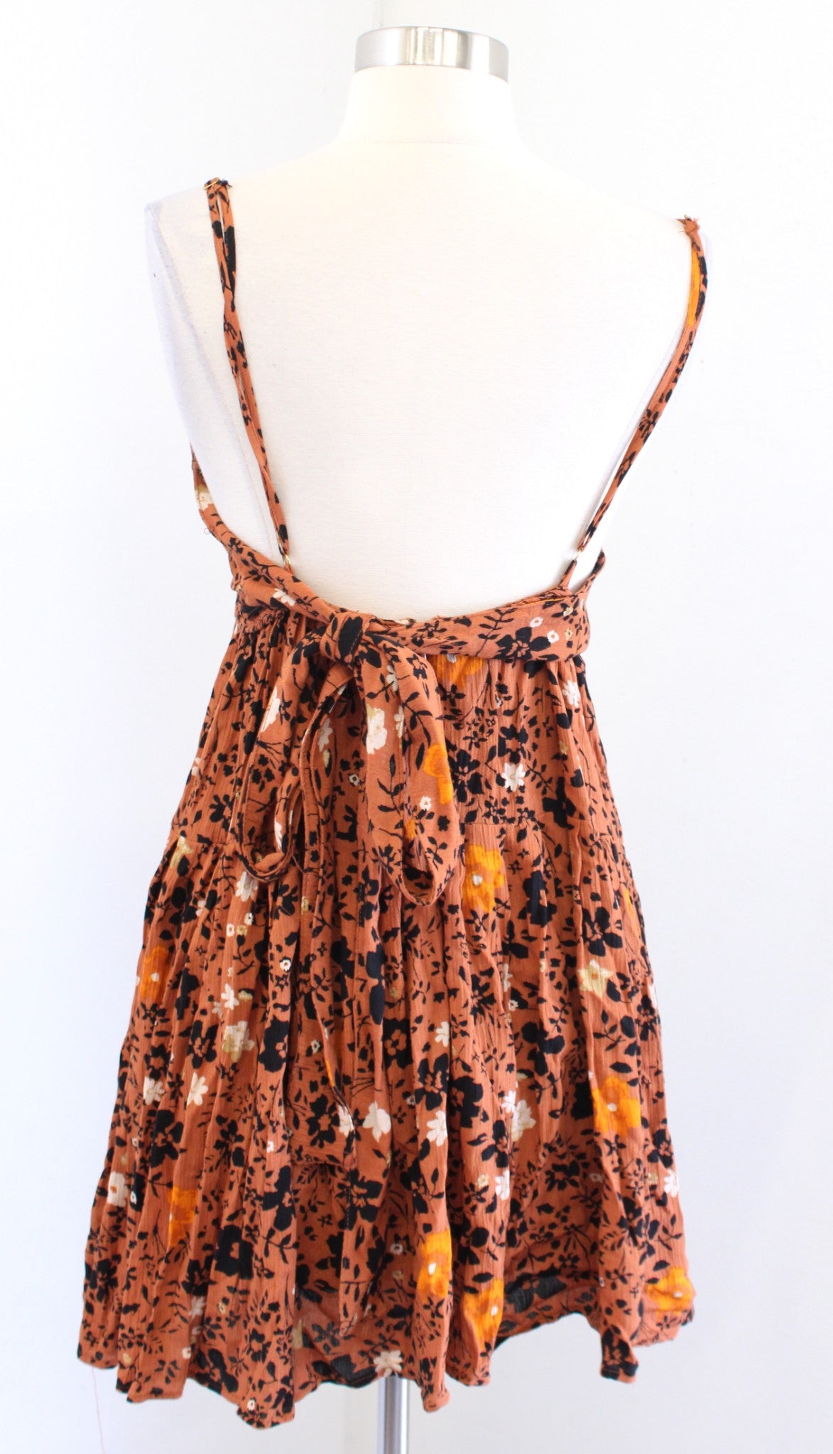 Free People x Revolve Kaley Mini Floral Tie Back Dress size 2 Copper Brown