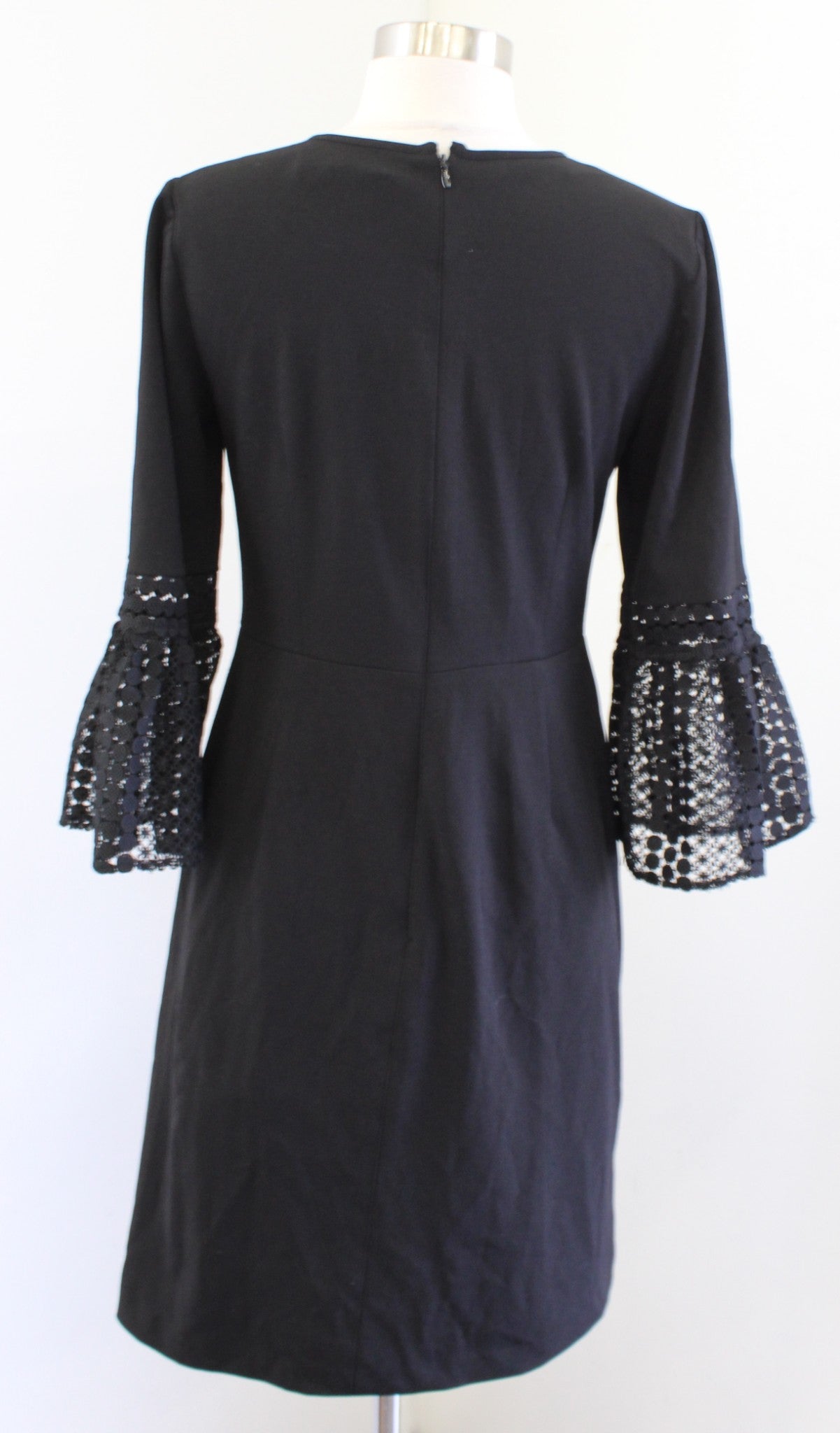 Ivanka Trump Black Nude Eyelet Insert Crochet Bell Sleeve Sheath Dress Size 4