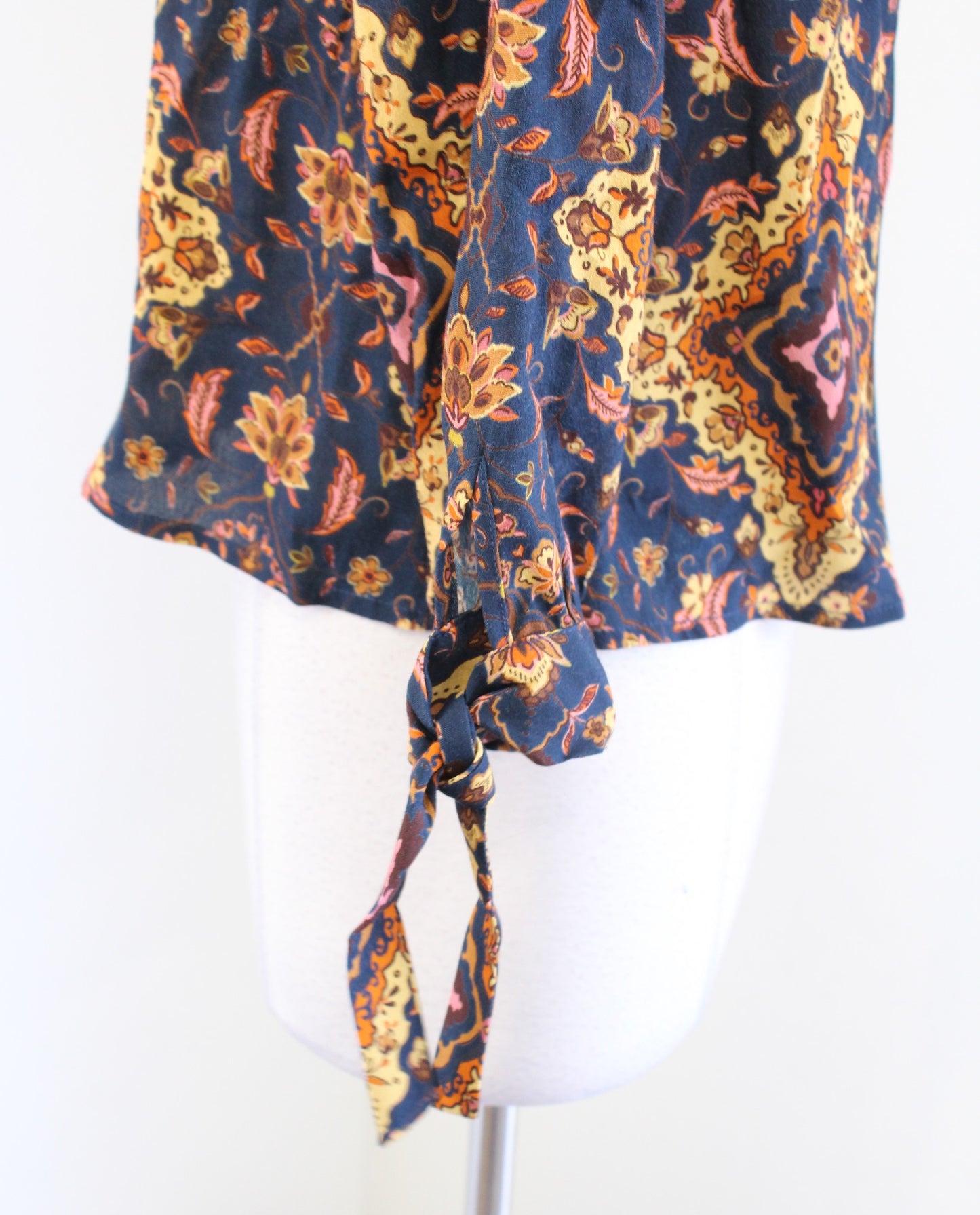 Kachel x Anthropologie Navy Blue Geometric Button Front Tie Sleeve Top Blouse 2