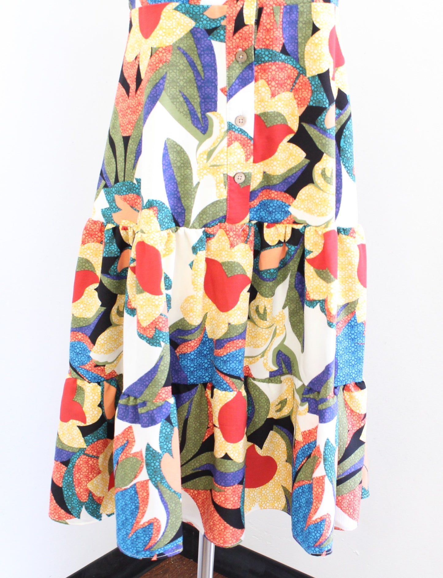 Tahari ASL Levine Colorful Geometric Floral Tiered Casual Dress Midi Size 6