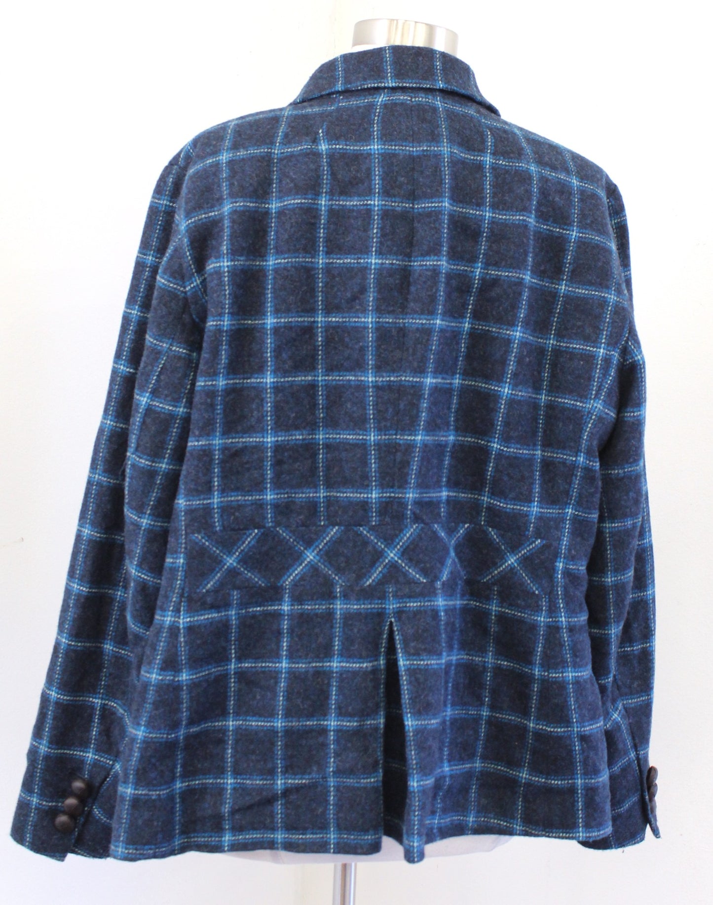 Talbots Woman Navy Blue Black Toned Plaid Wool Blend Blazer Jacket Size 18W