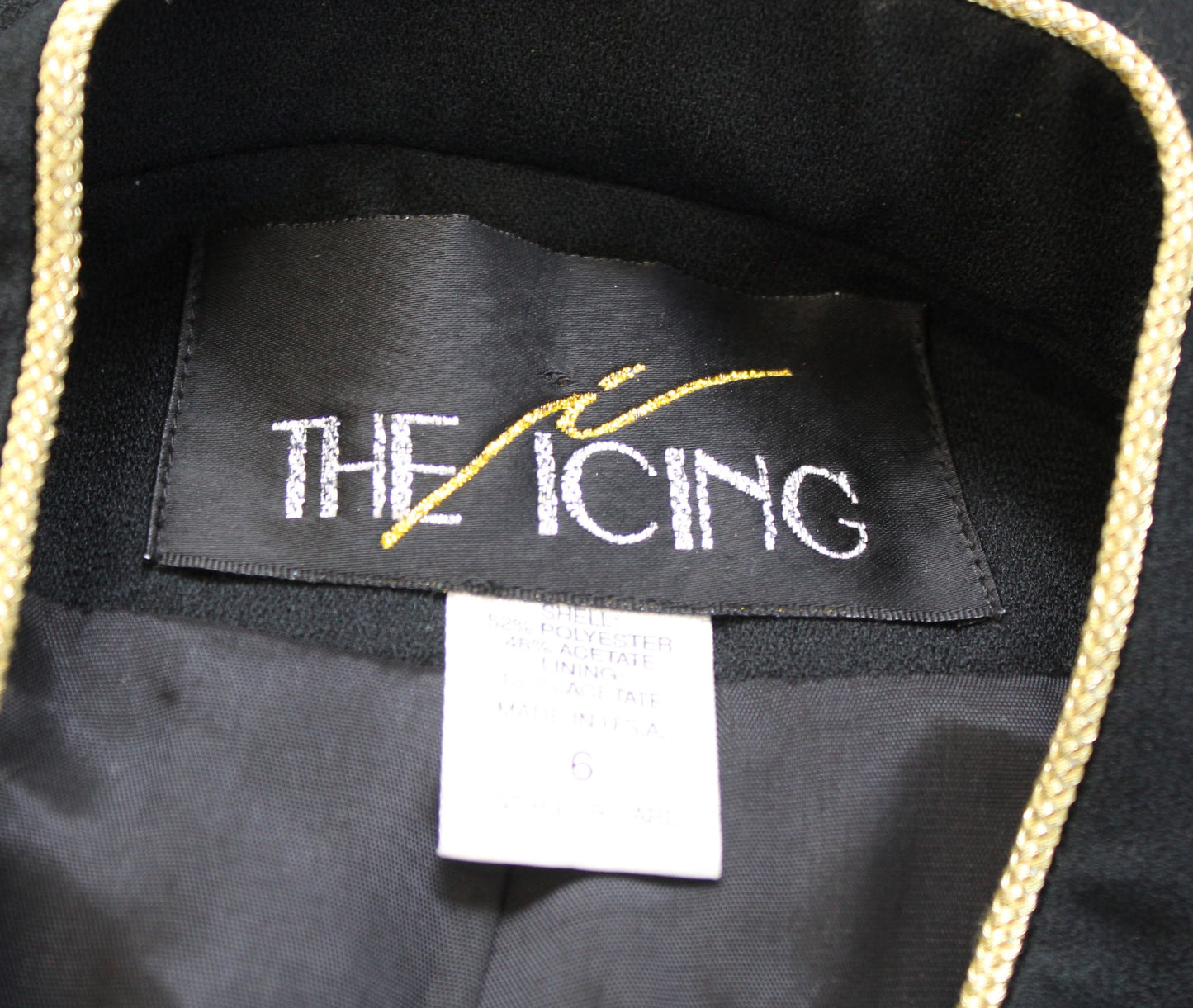 Vtg 90s Black Gold Embroidered Military Style Blazer Jacket Sz 6 Mandarin Collar