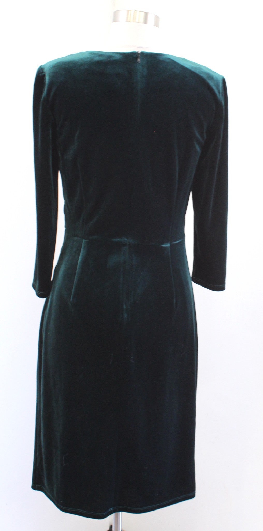 Eliza J Deep Green Emerald Velvet Ruched Sheath Dress Size 10 Holiday Cocktail
