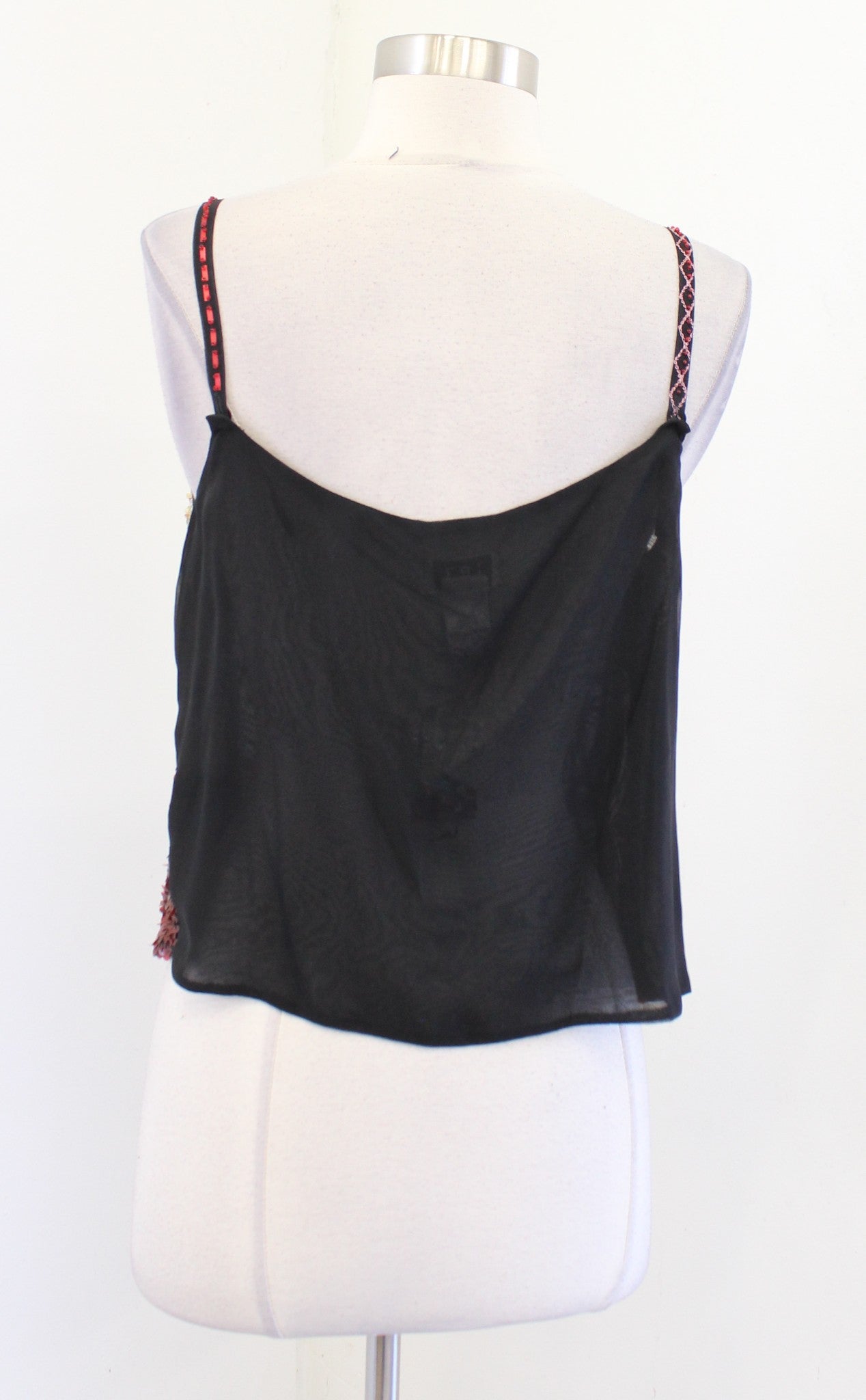 NWT Vtg Y2k Black Silk Embroidered Sequin Cami Tank Top Blouse Size M 2000s