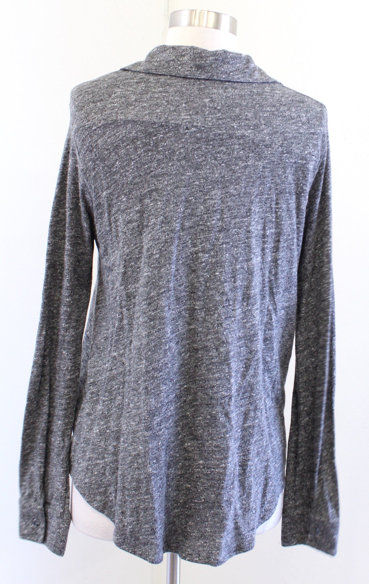 Sundance Catalog Gray Marled Knit Modern Twist Button Shirt Blouse Sz S Heather Long Sleeve