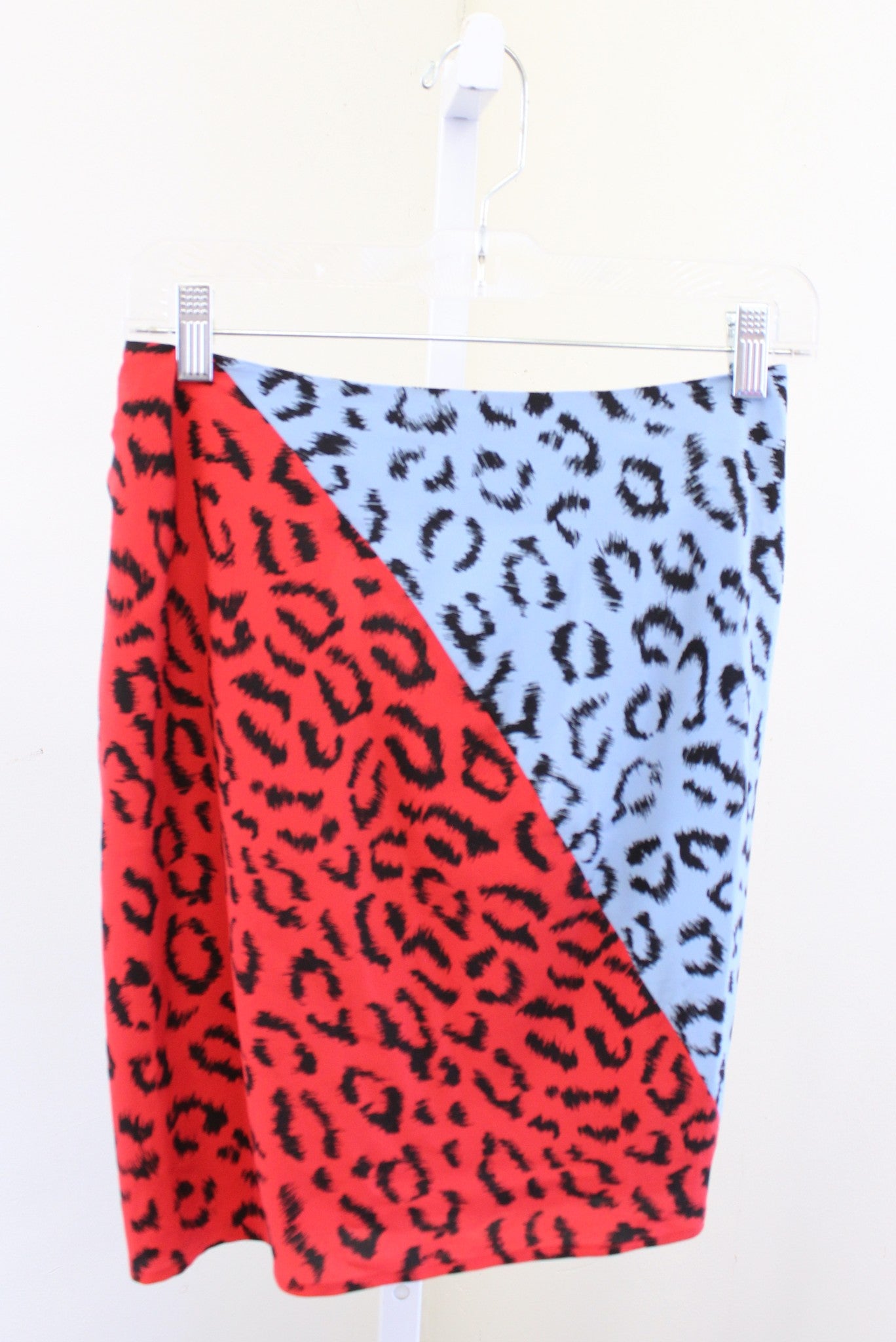 A.L.C. ALC Geller Color Block Leopard Print Ruffle Front Silk Skirt Size 0 Blue