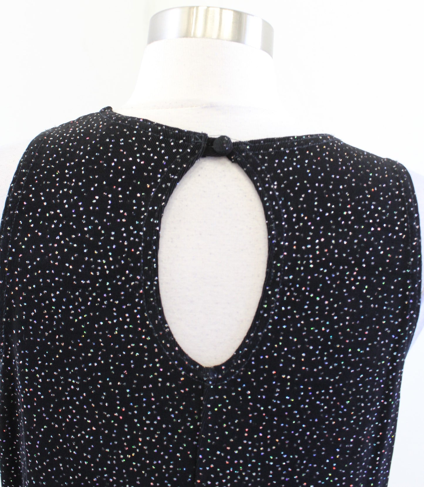 Vtg 90s Black Iridescent Sparkly Slinky Knit Cocktail Party Dress Size L Mini