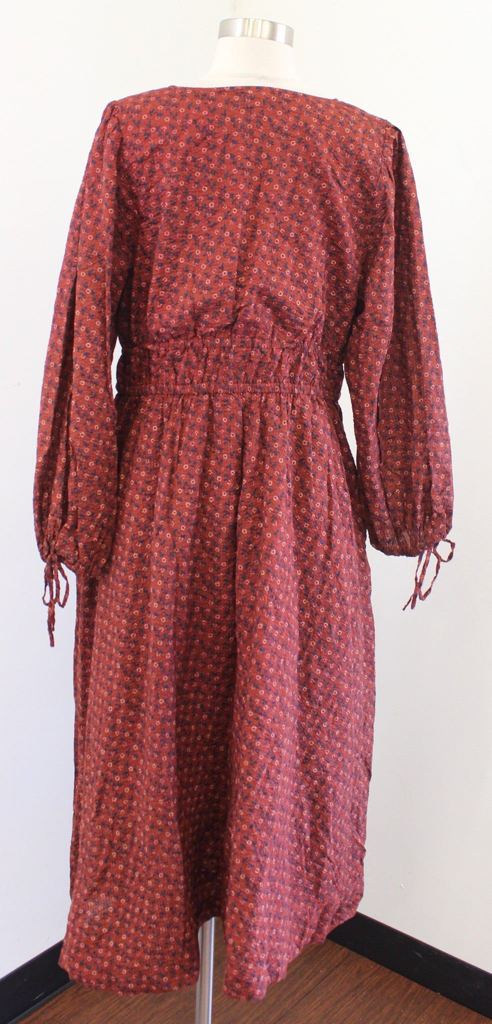 Madewell Sophia Brick Tie Front Textured Floral Print Midi Dress Size XL V Neck