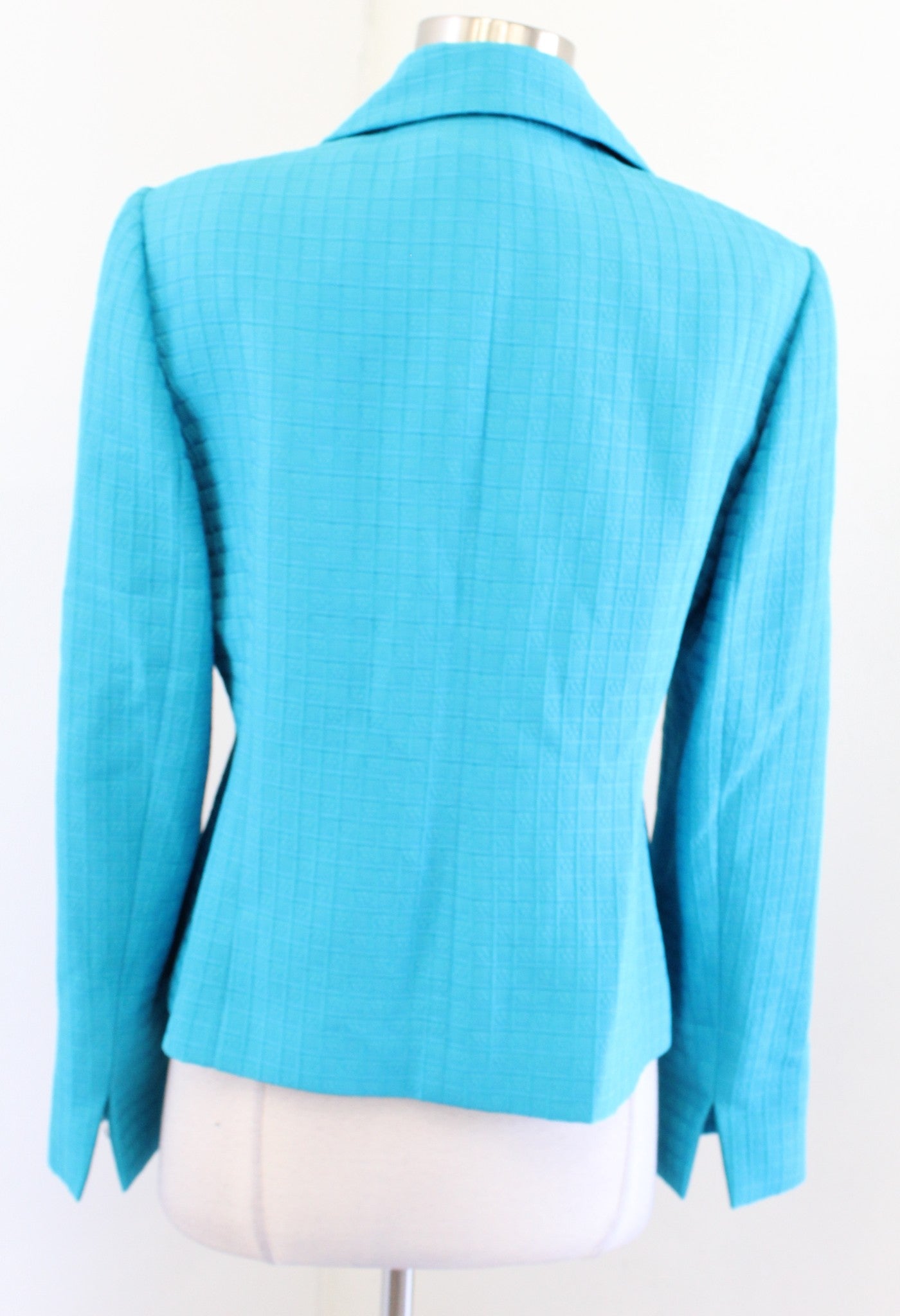 Nina McLemore Teal Blue Block Geometric Embossed Blazer Jacket Size 6 Silk