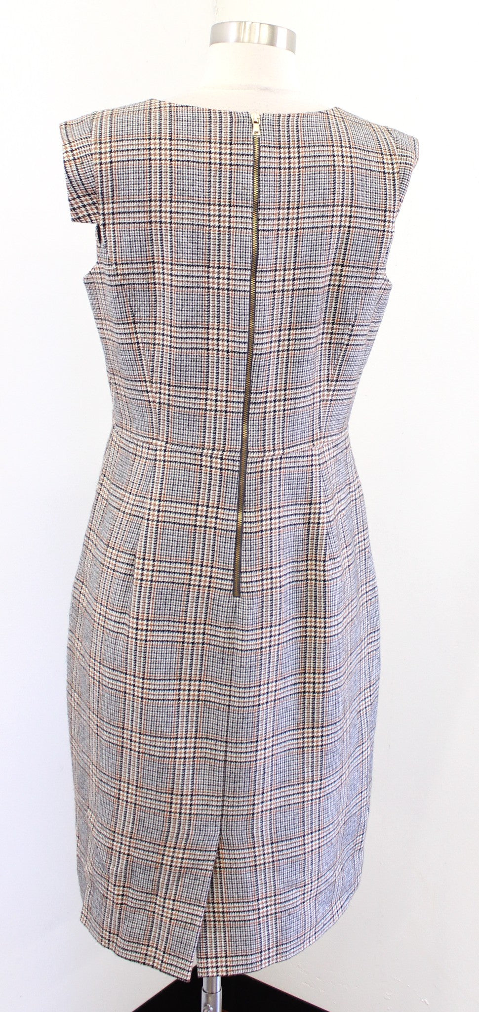 J Crew Wool Blend Cap Sleeve Sheath Dress in Glen Plaid Size 10 Gray Career