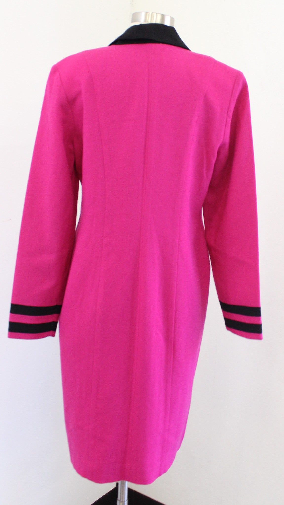 Vtg 90s Womens Hot Pink Black Button Front Wool Blazer Style Dress Size 8 Retro