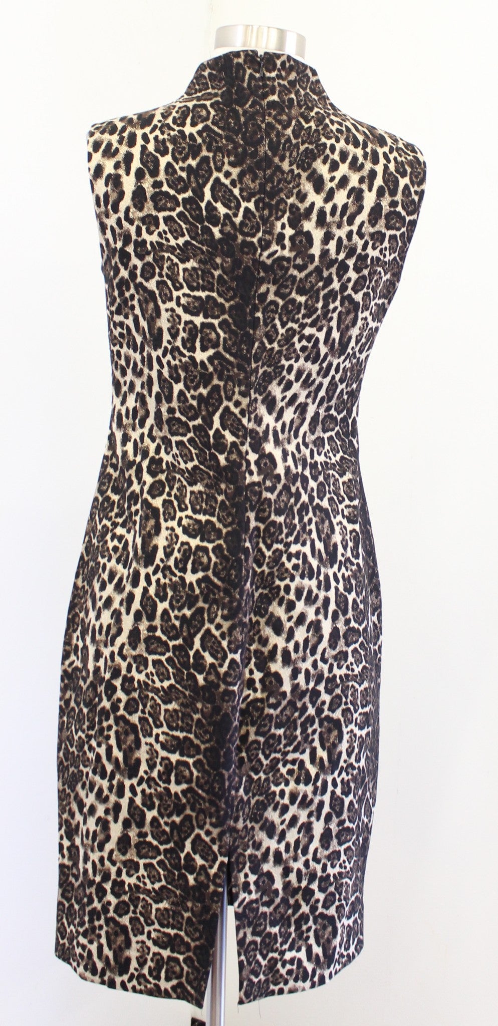 Etcetera Metallic Shimmer Leopard Print Mock Neck Sheath Dress Size 2 Career