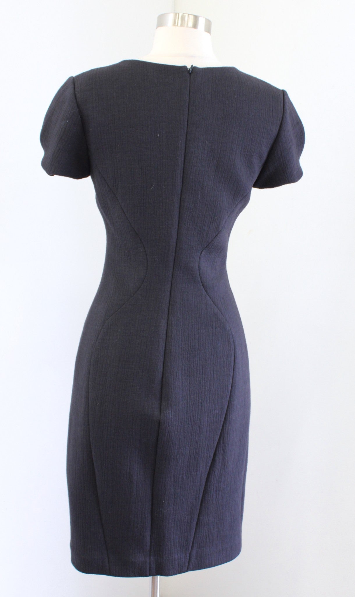 L'agence Dark Gray Blue Textured Knit V Neck Shaped Sheath Dress Size 6
