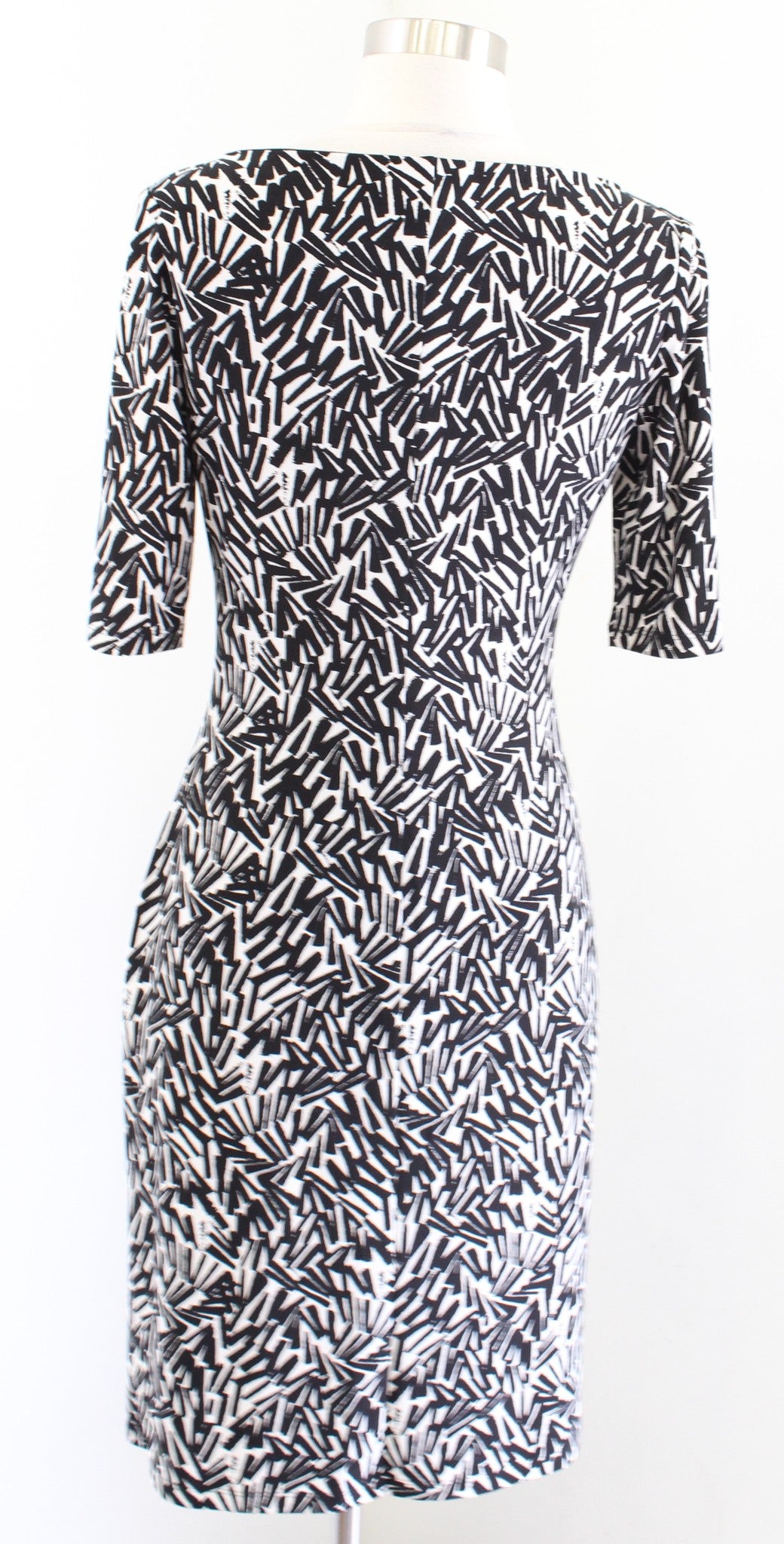 Lauren Ralph Lauren Black White Abstract Print Ruched Wiggle Sheath Dress Size 2