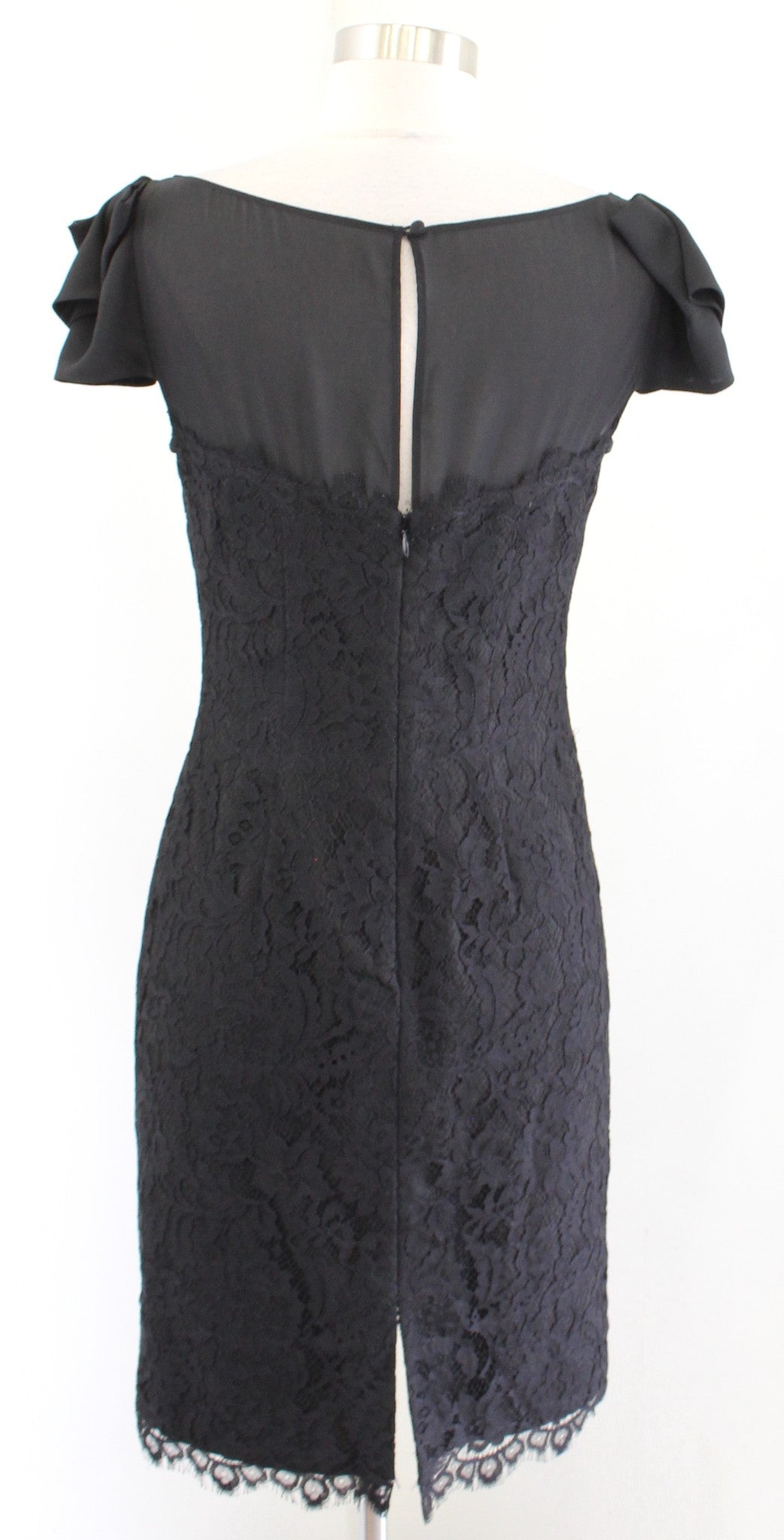 White House Black Market Black Lace Mesh Ruffle Sleeve Cocktail Party Dress Sz 4