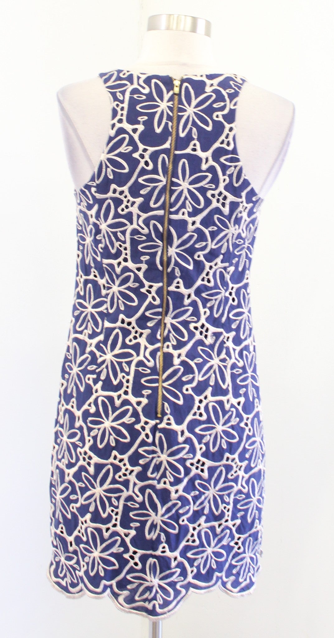 Lilly Pulitzer Augusta Navy Blue Gold Sand Dollar Embroidered Scalloped Dress 4