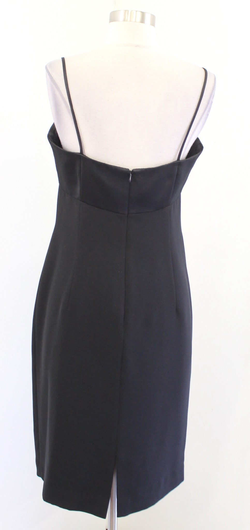 Vtg 90s Black Satin Contrast Big Bow Cocktail Party Dress Size 10 - 6 M ? Sheath