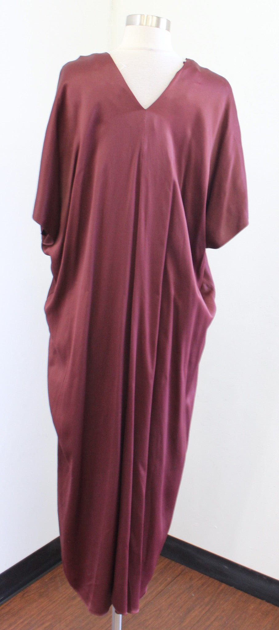 NWT Zara Womens Maroon Satin Effect Kaftan Dress Midi Maxi Size XS / S Boho