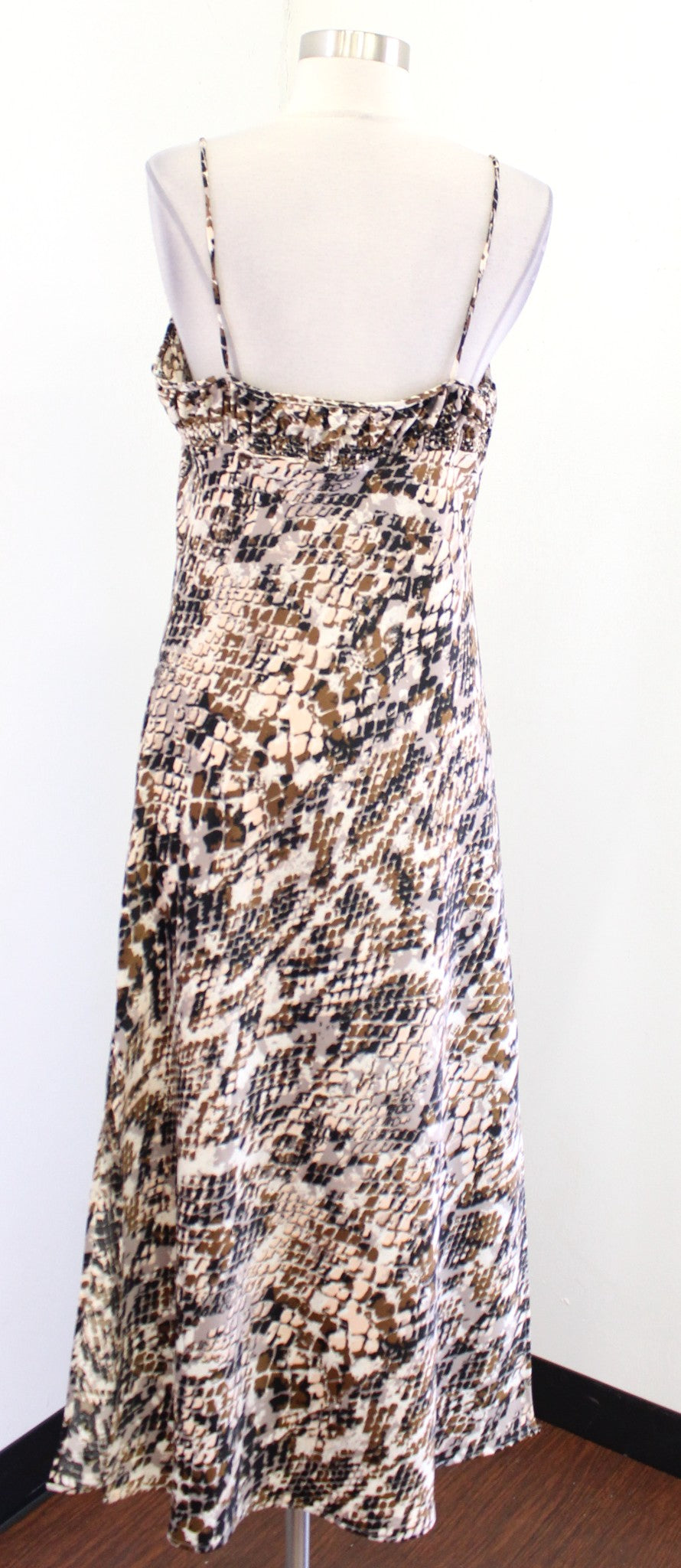 by Anthropologie Square Neck Snakeskin Print Midi Maxi Slip Dress Size M Brown
