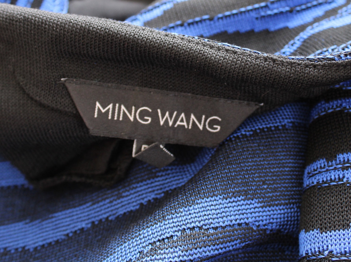 Ming Wang Black Blue Abstract Striped Asymmetric Zip Knit Jacket Moto Size PL LP