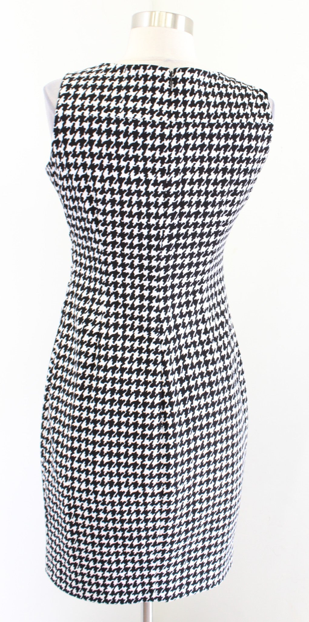 Calvin Klein Black White Houndstooth Print Ruched Sheath Dress Size 4P Career