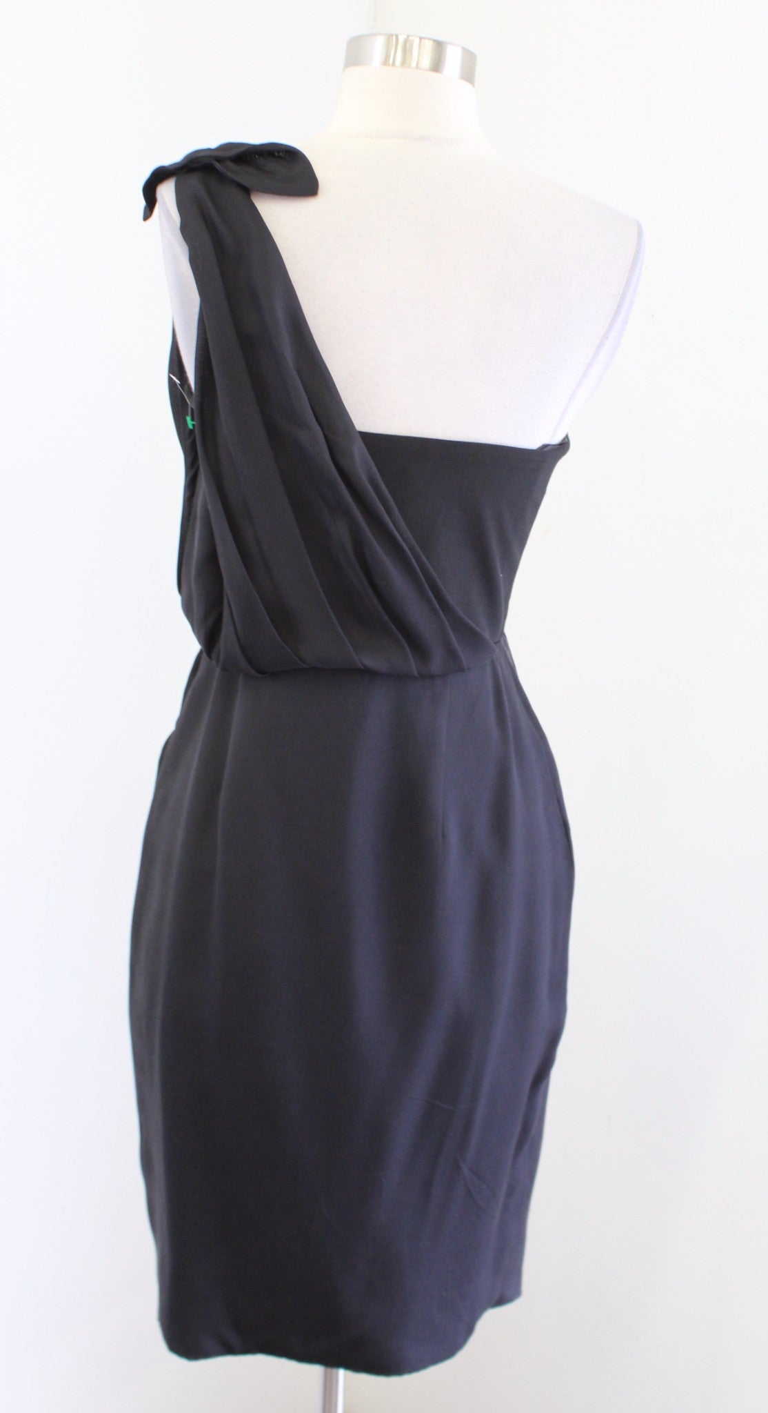 Black Halo Black Silk Draped One Shoulder Sheath Dress Size 4 Cocktail Party