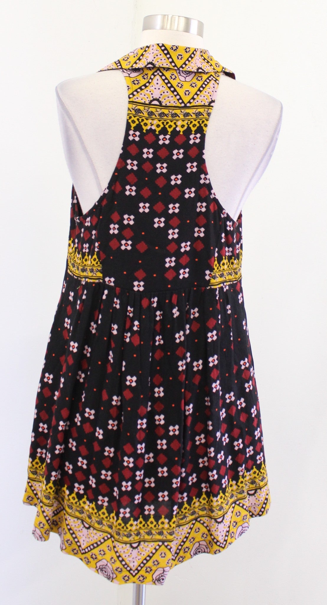 Free People Charlotte Black Geometric Floral Tunic Tank Top Blouse Size XS Boho